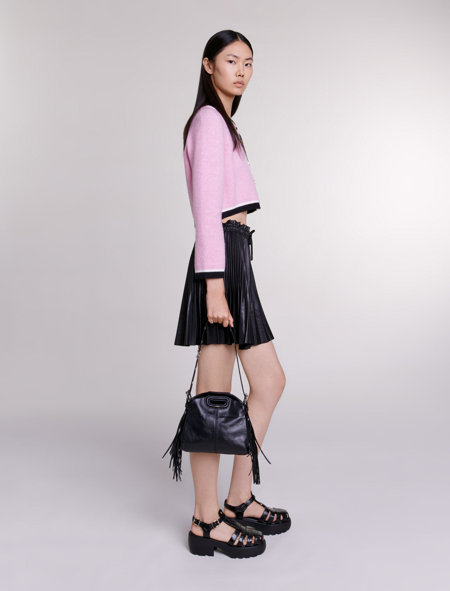 【COLOR iN ID】Bold Leather Pleated Skirt Short pleated skirt
