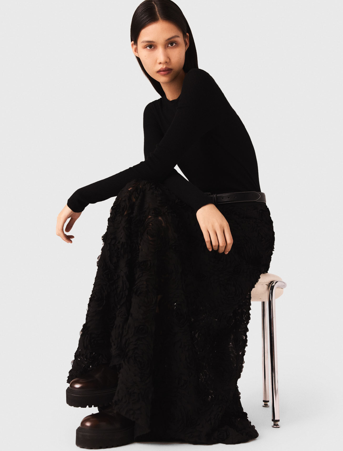 Long embroidered skirt Black / Gray For Women | Maje