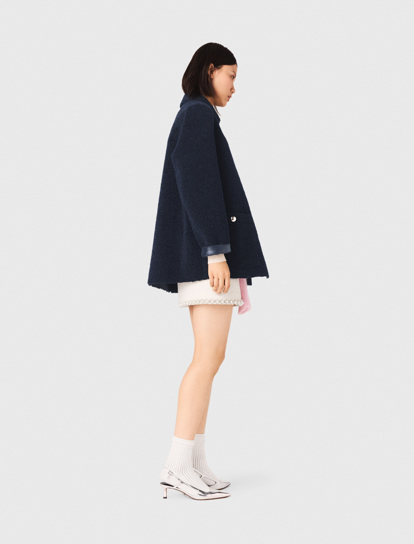Leather & faux shearling jacket Blue For Women | Maje