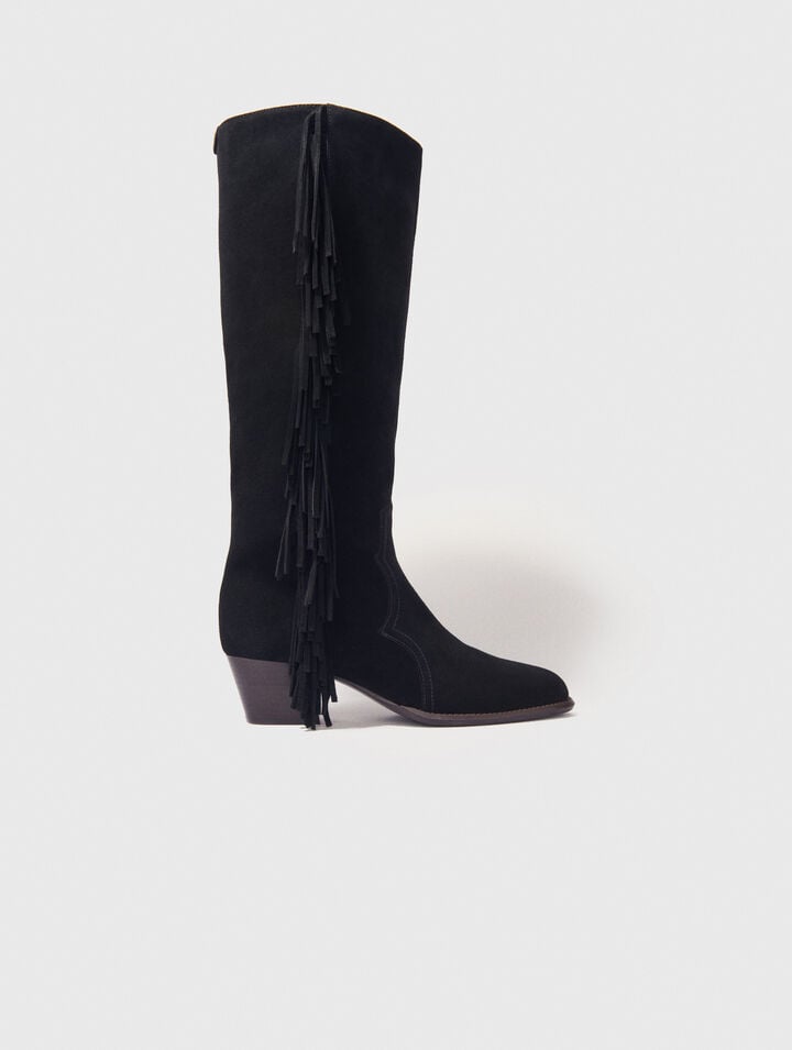 Fringed suede cowboy boots