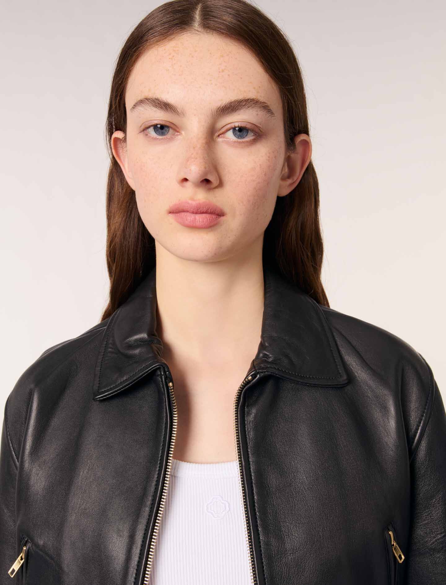 Leather jacket Black / Gray For Women | Maje