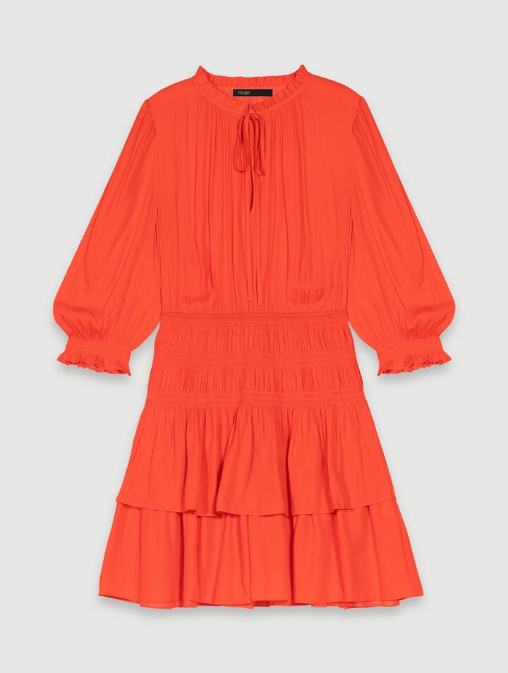 Short satin smocked dress
