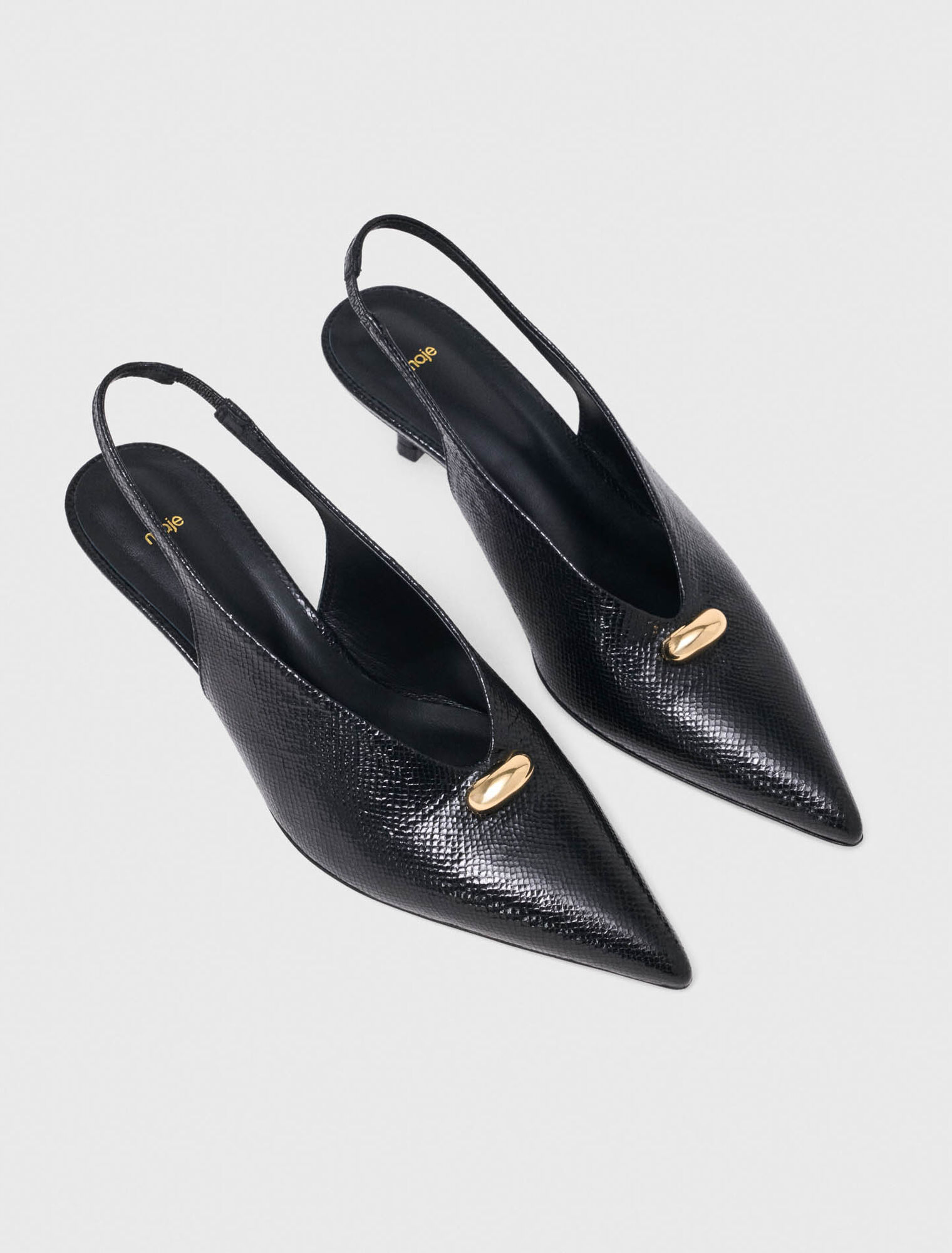 Pointed embossed leather slingbacks