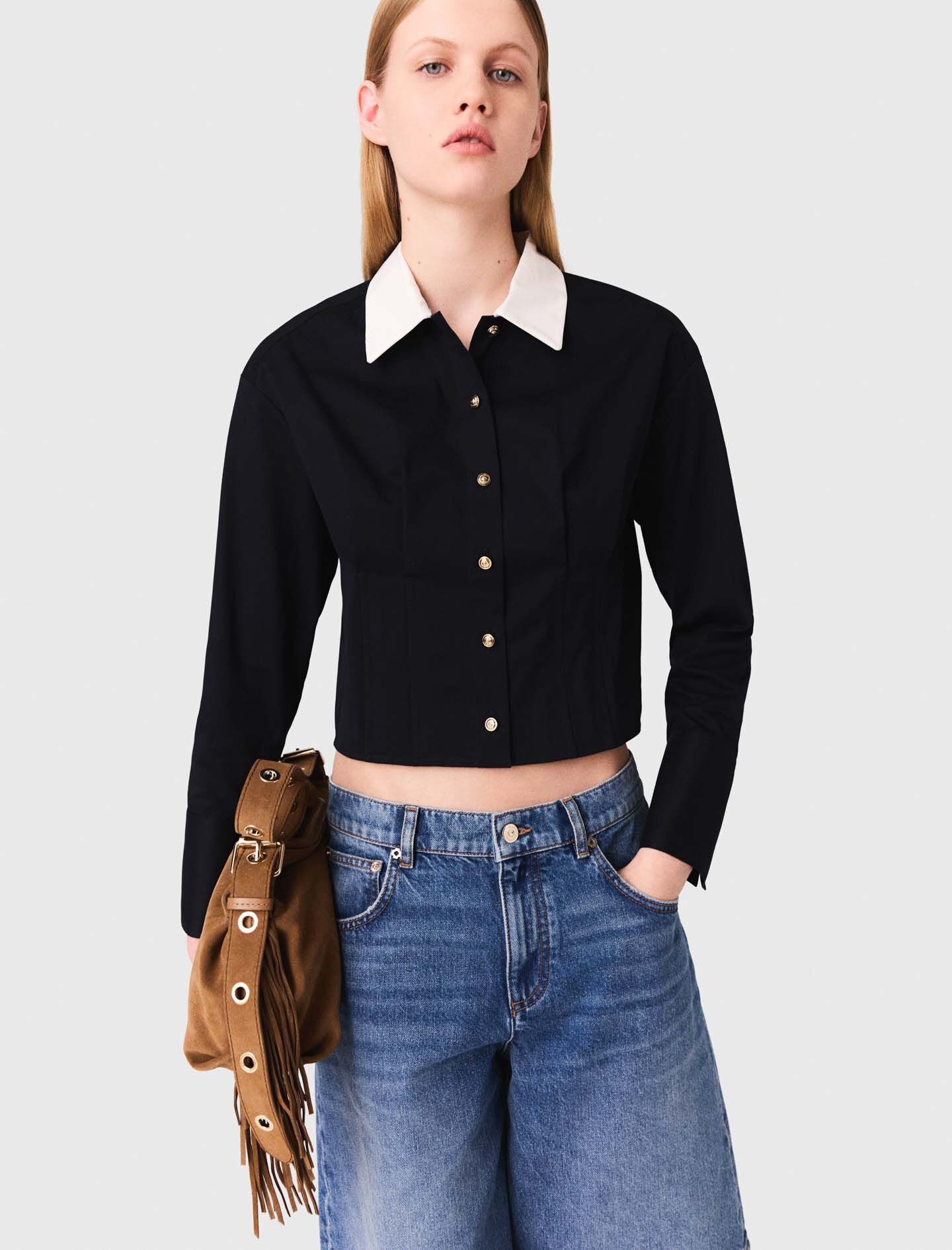 Cropped poplin shirt Blue For Women | Maje