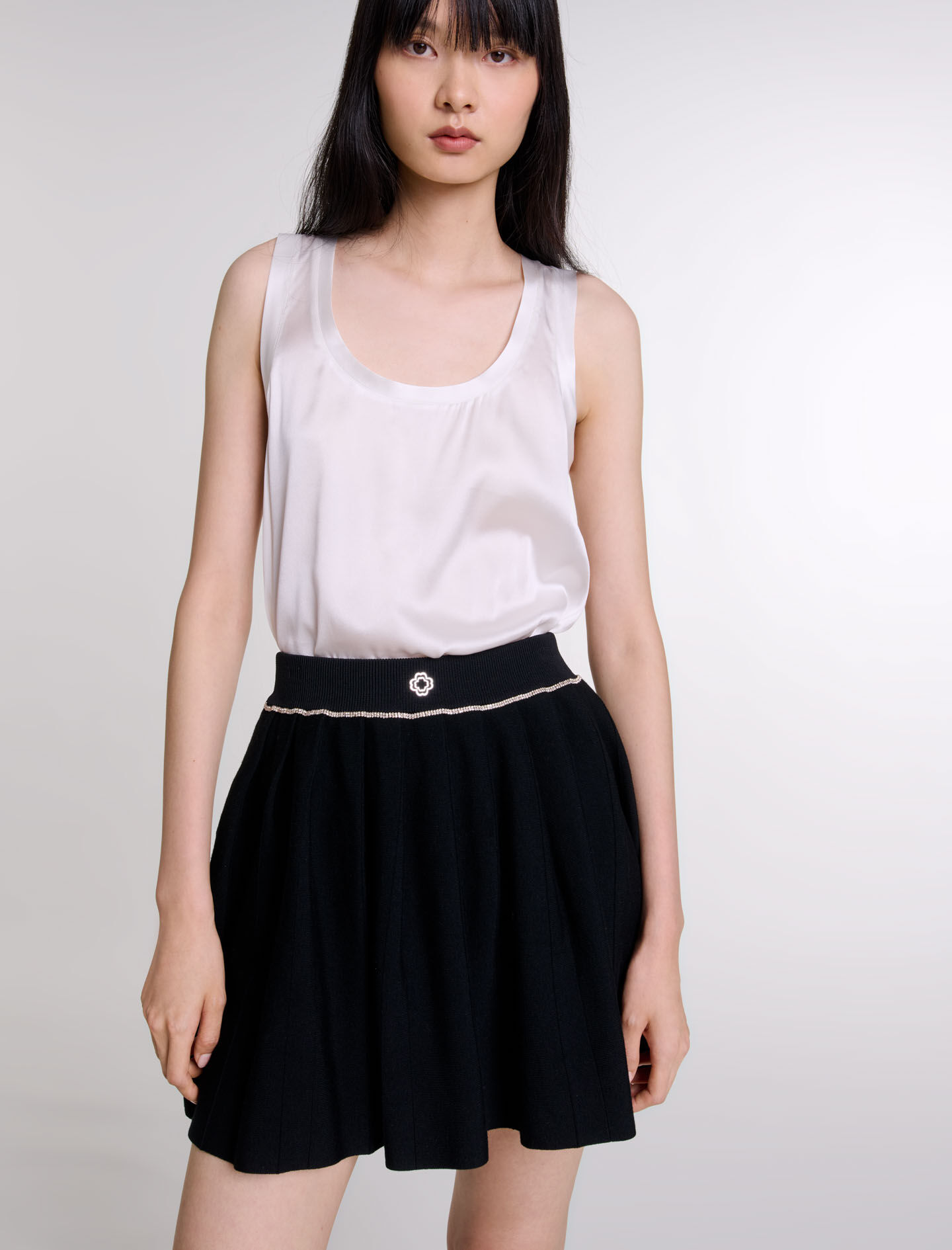 Pleated knit short skirt Black / Gray For Women | Maje
