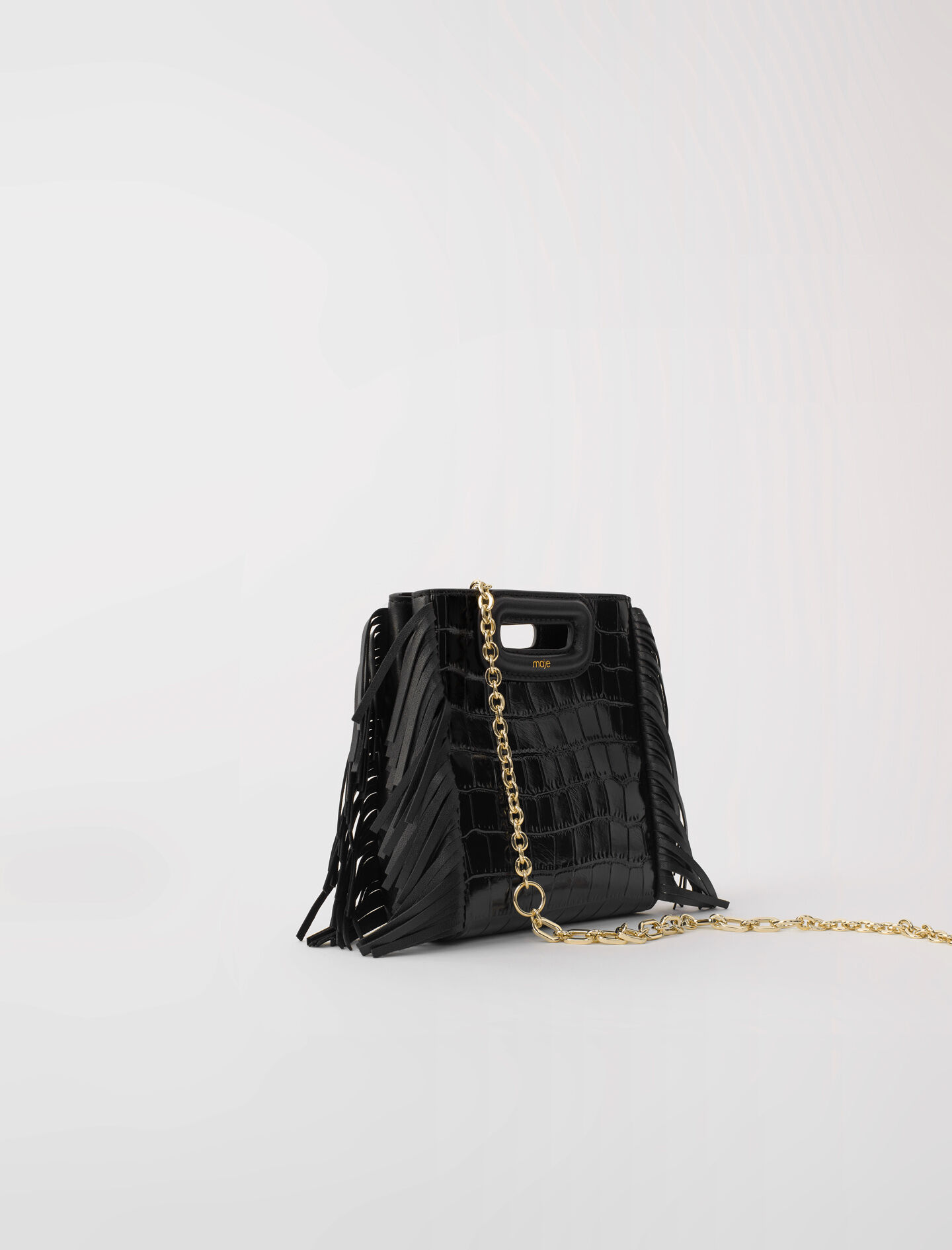 Croc-embossed leather mini M bag Black / Gray For Women | Maje