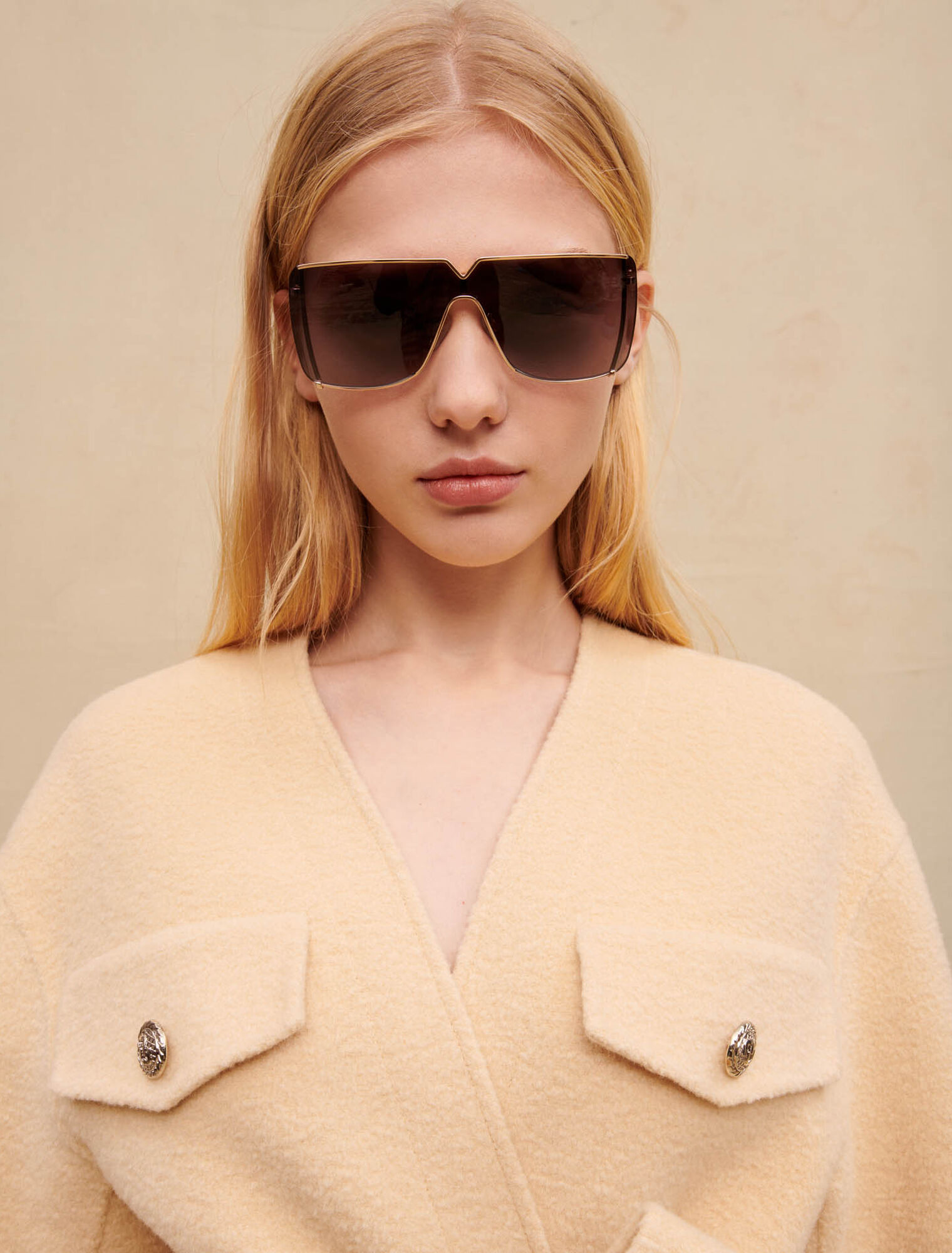 Beige wool coat with belt