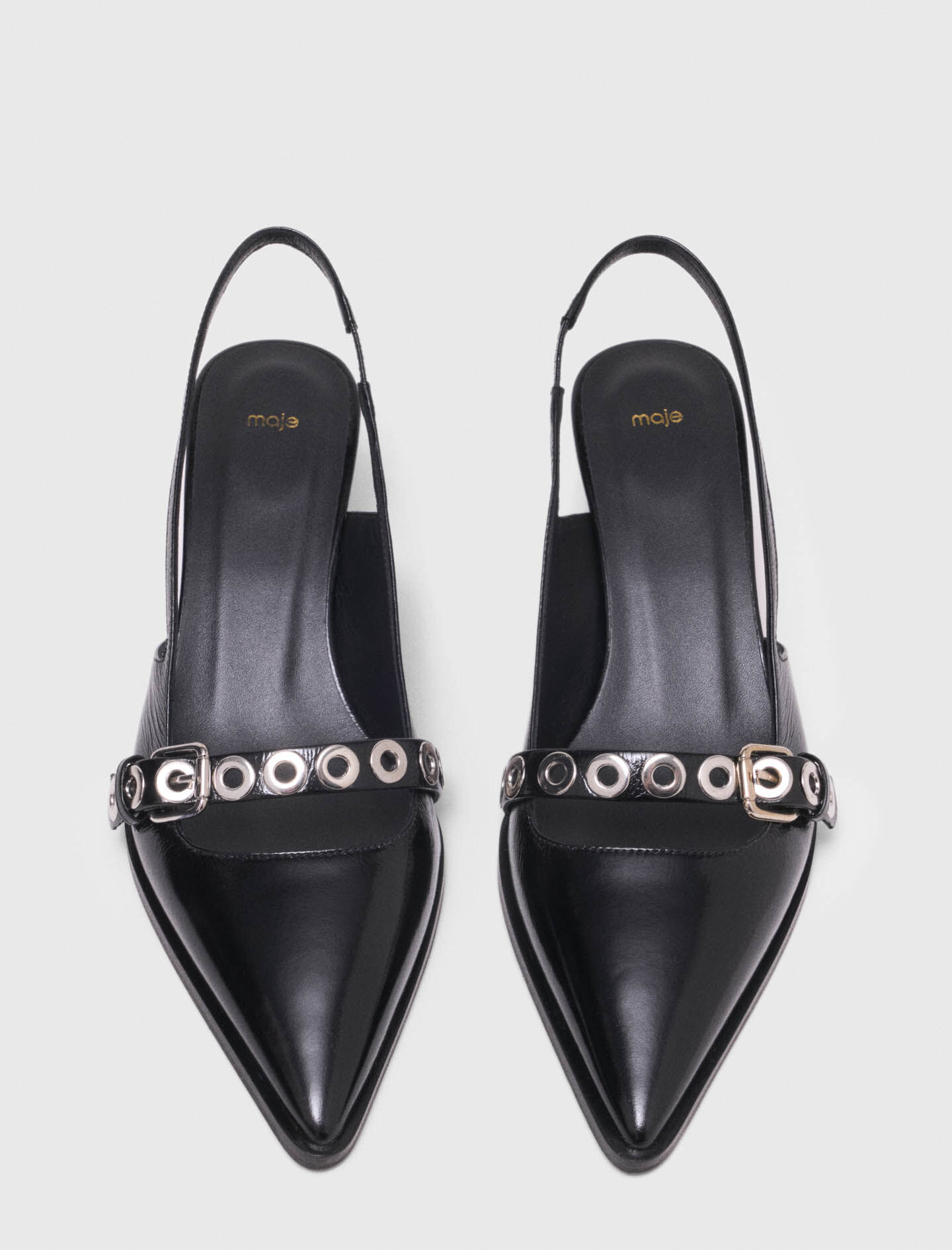 Leather pumps with eyelet strap Black / Gray For Women | Maje