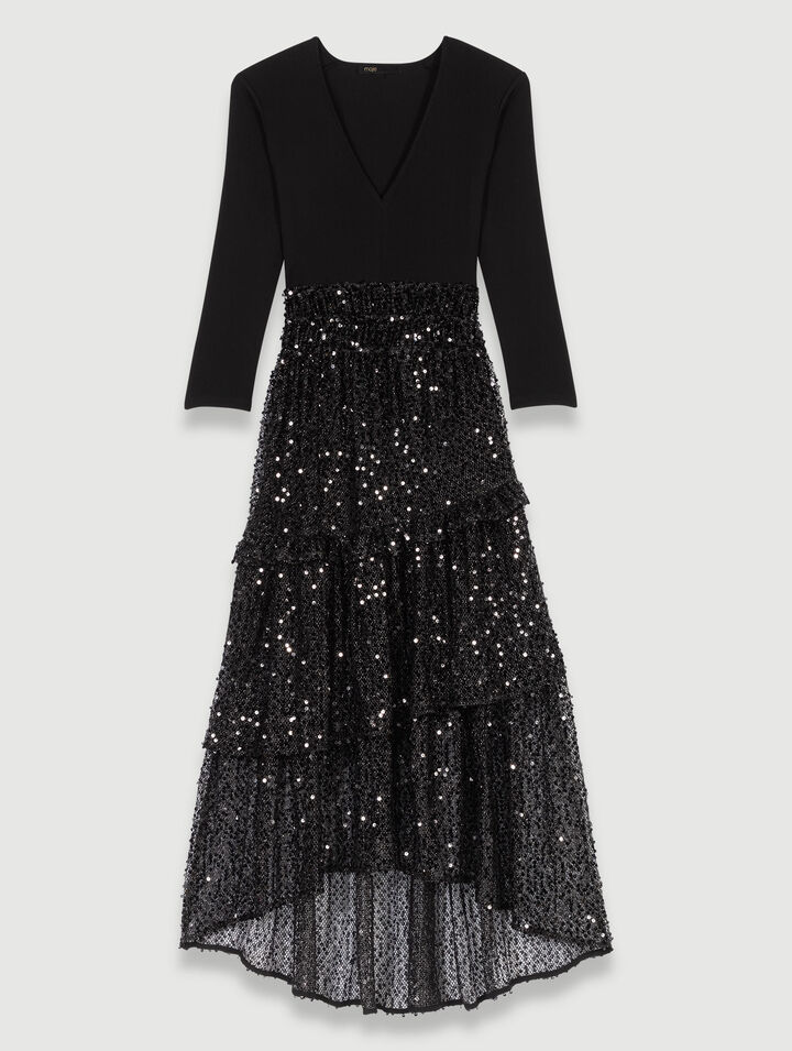 Sequin and mesh maxi dress