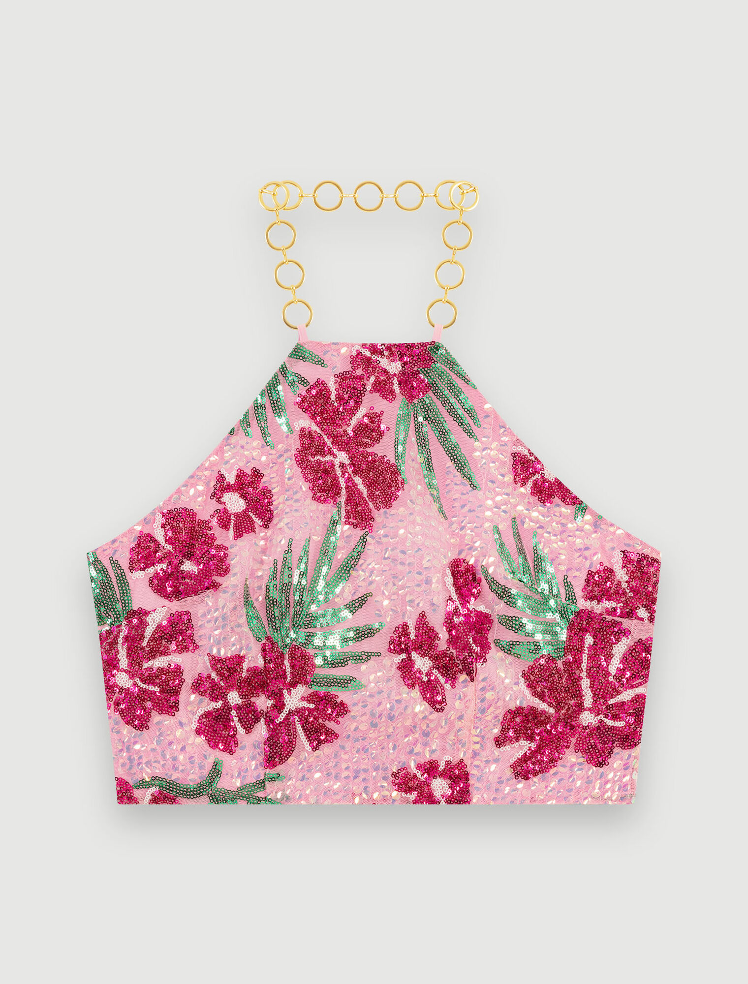 Hibiscus sequined crop top