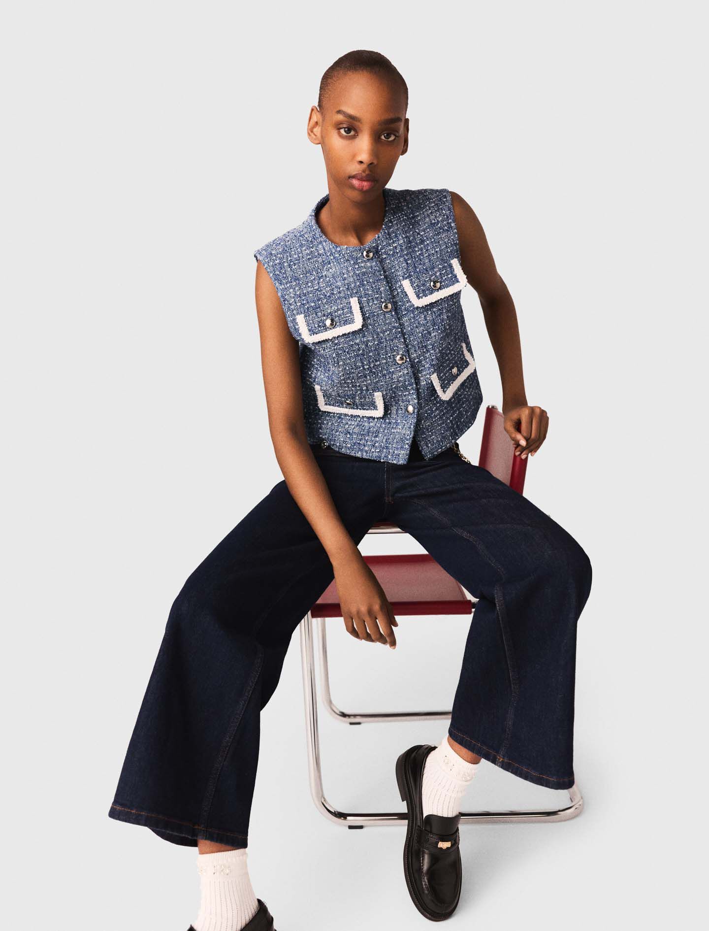 Tweed vest Blue For Women | Maje