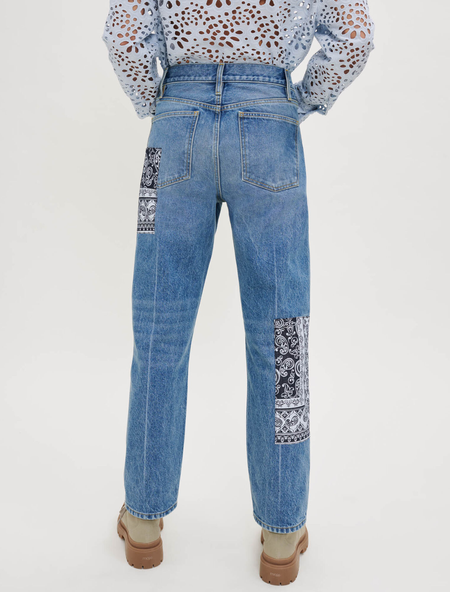 Printed patchwork jeans