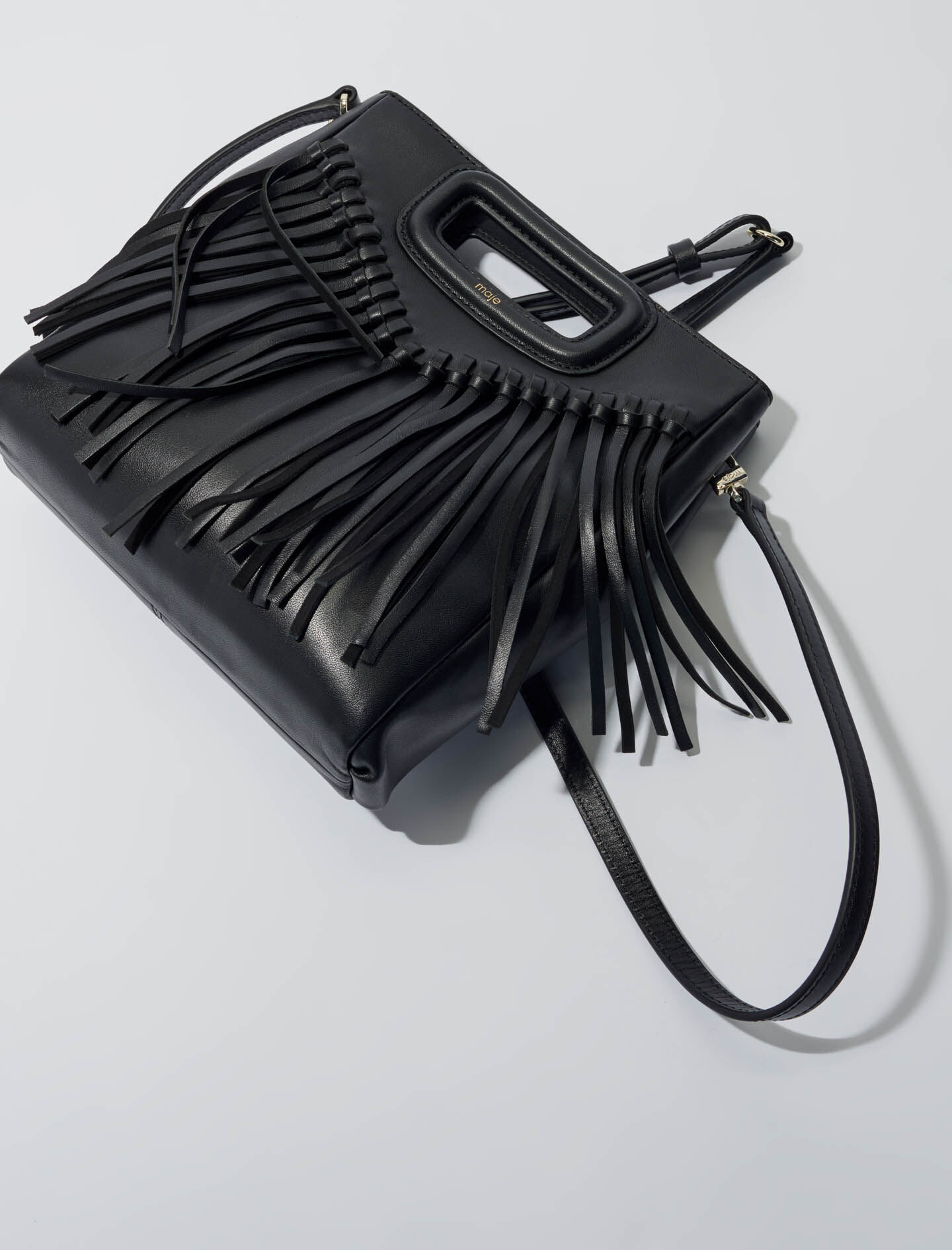 【MAJE】MISS M フリンジ メタリックレザー Metallic leather mini Miss M bag Black / Gray For Women | Maje