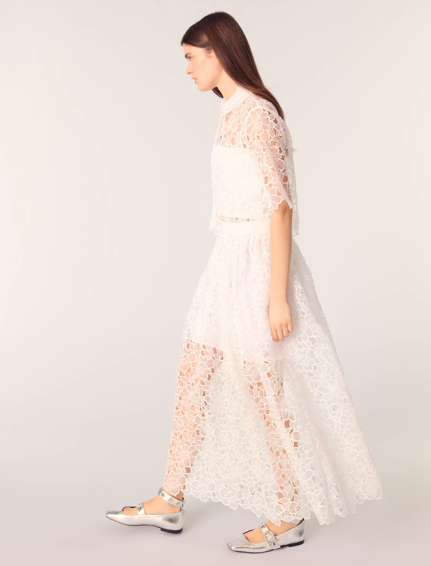 Floral lace maxi skirt White For Women | Maje