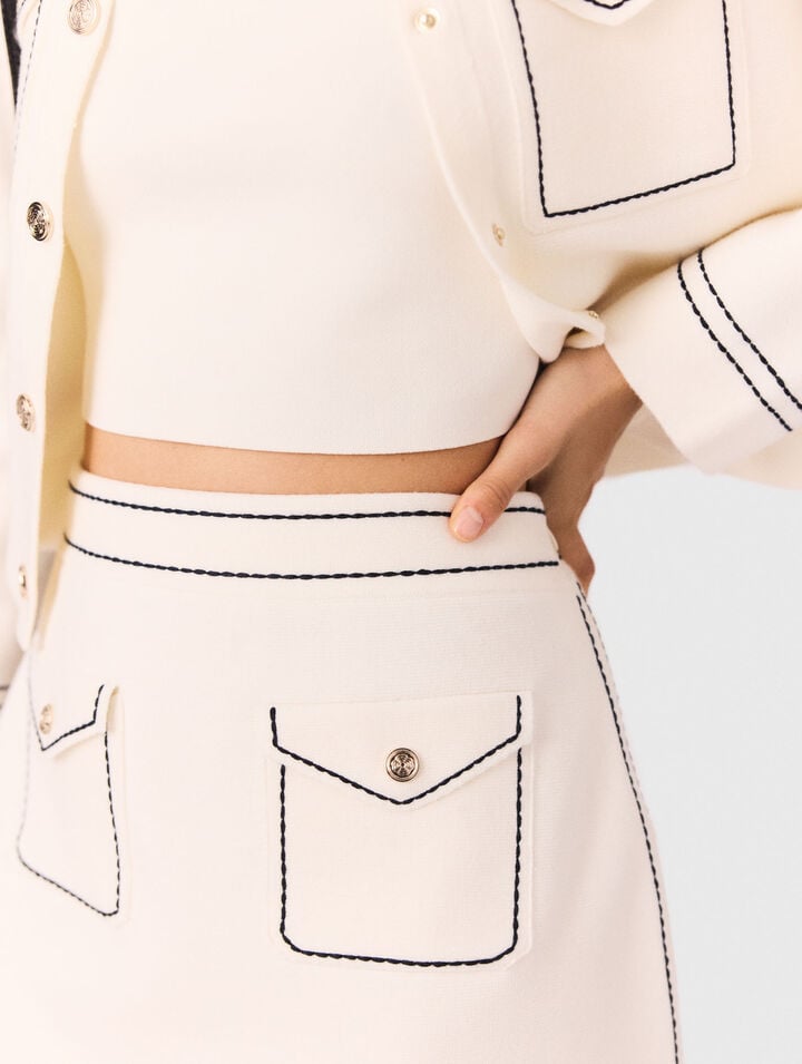 Short topstitched knit skirt