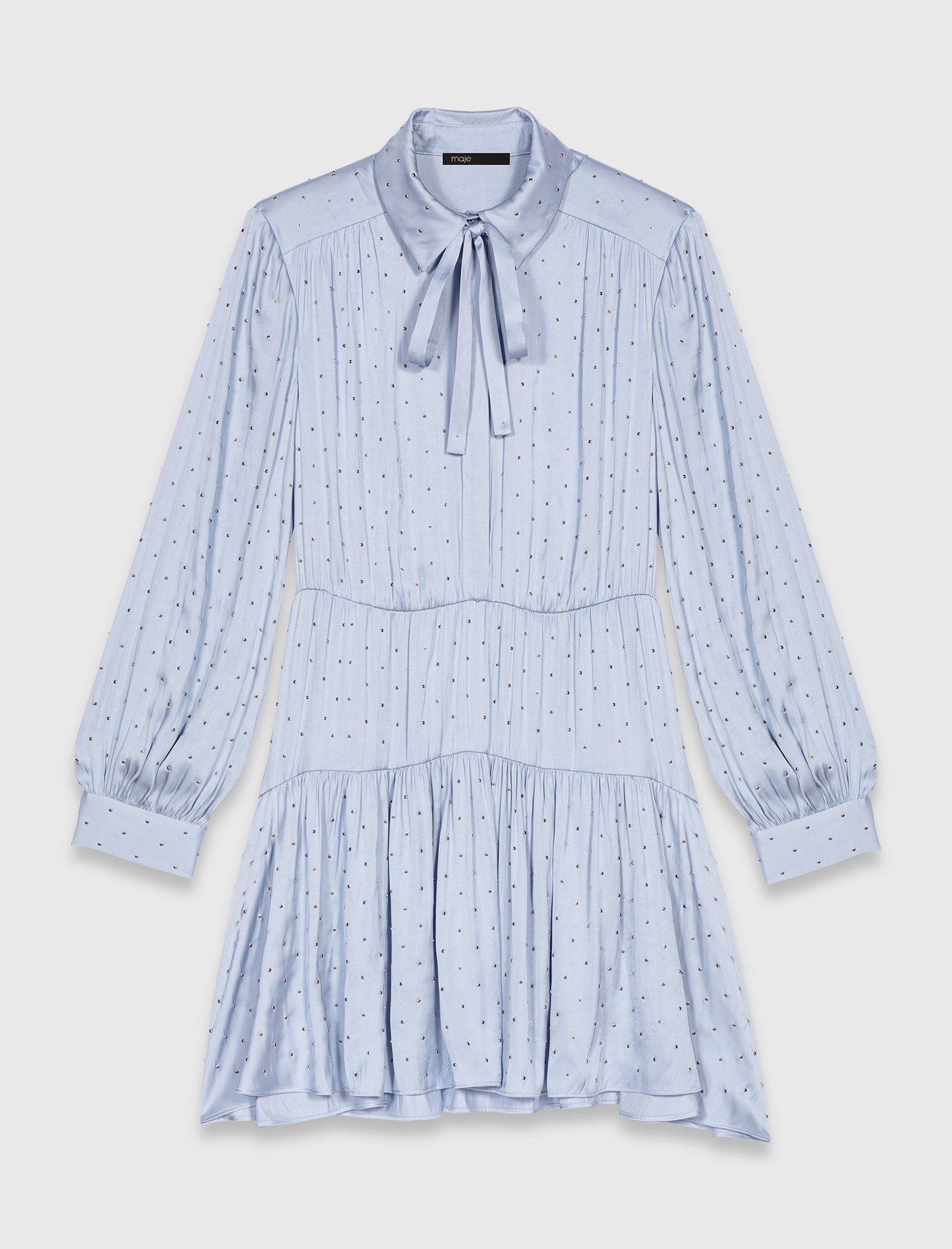 Studded flowing shirt dress Blue For Women | Maje