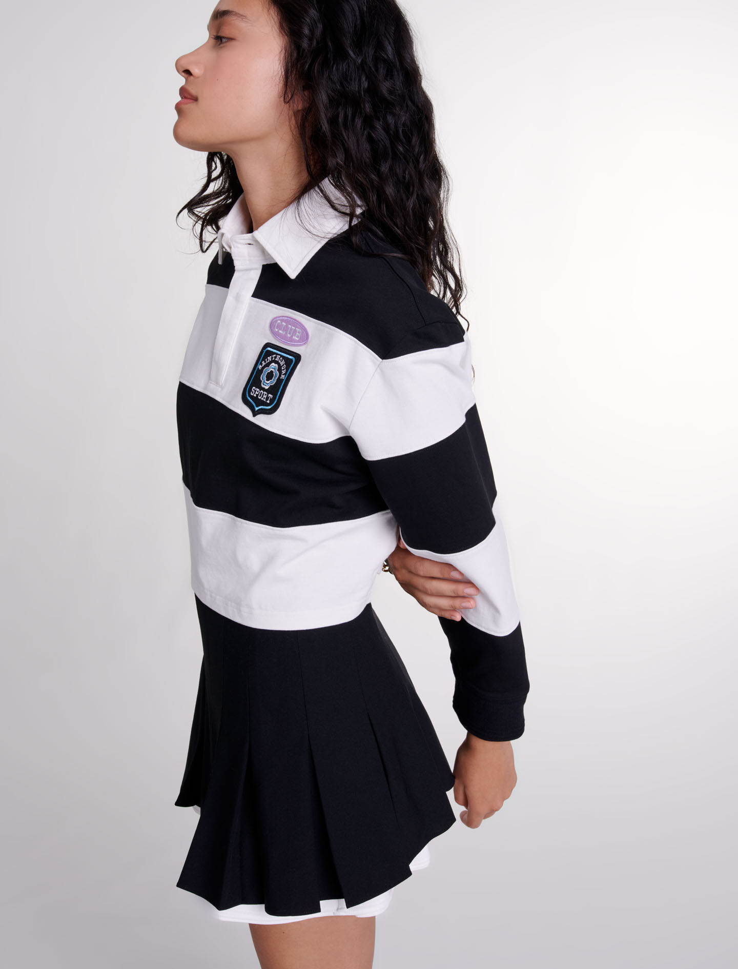 Dual-material pleated skort Black / Gray For Women | Maje