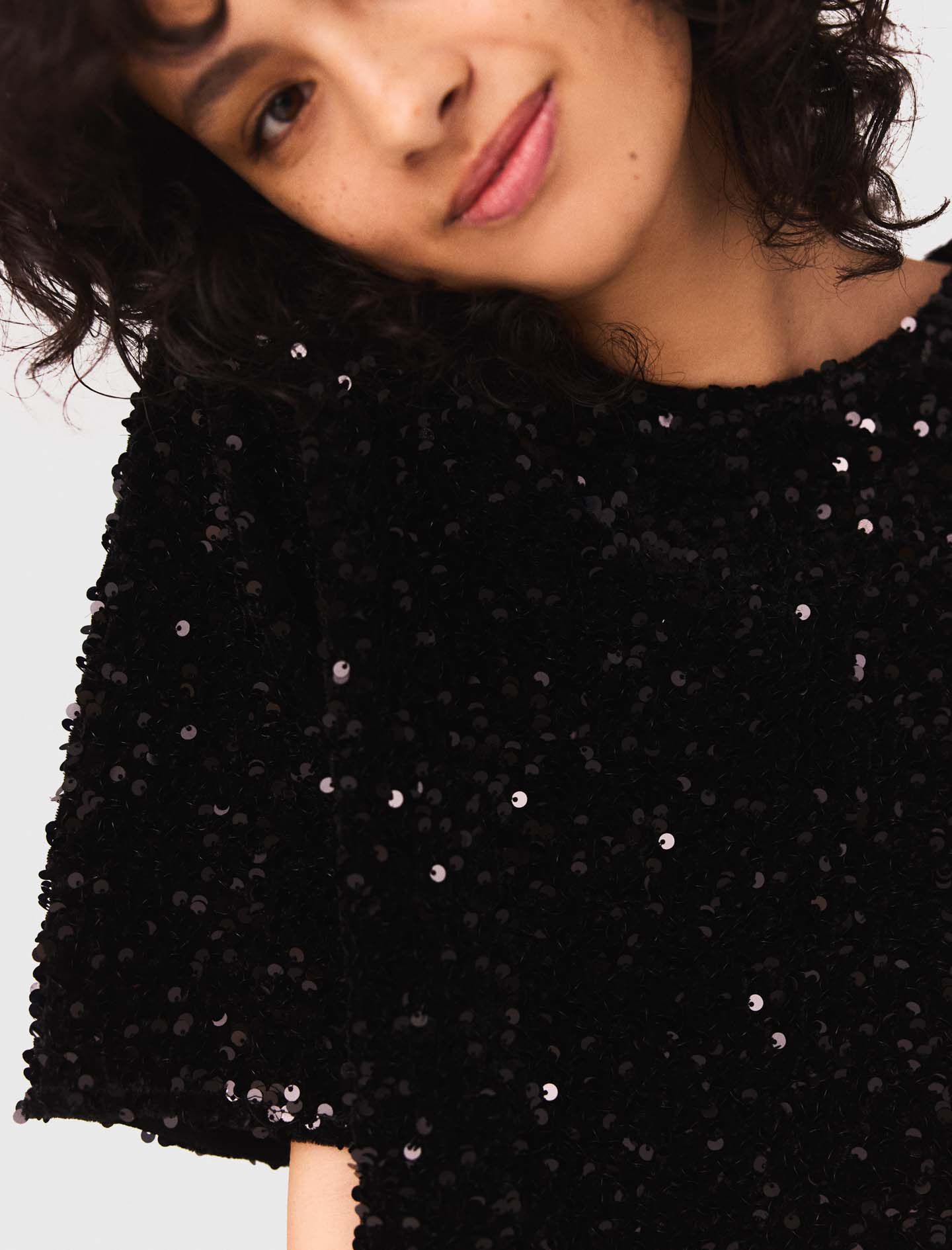 Sequinned velvet top Black / Gray For Women | Maje