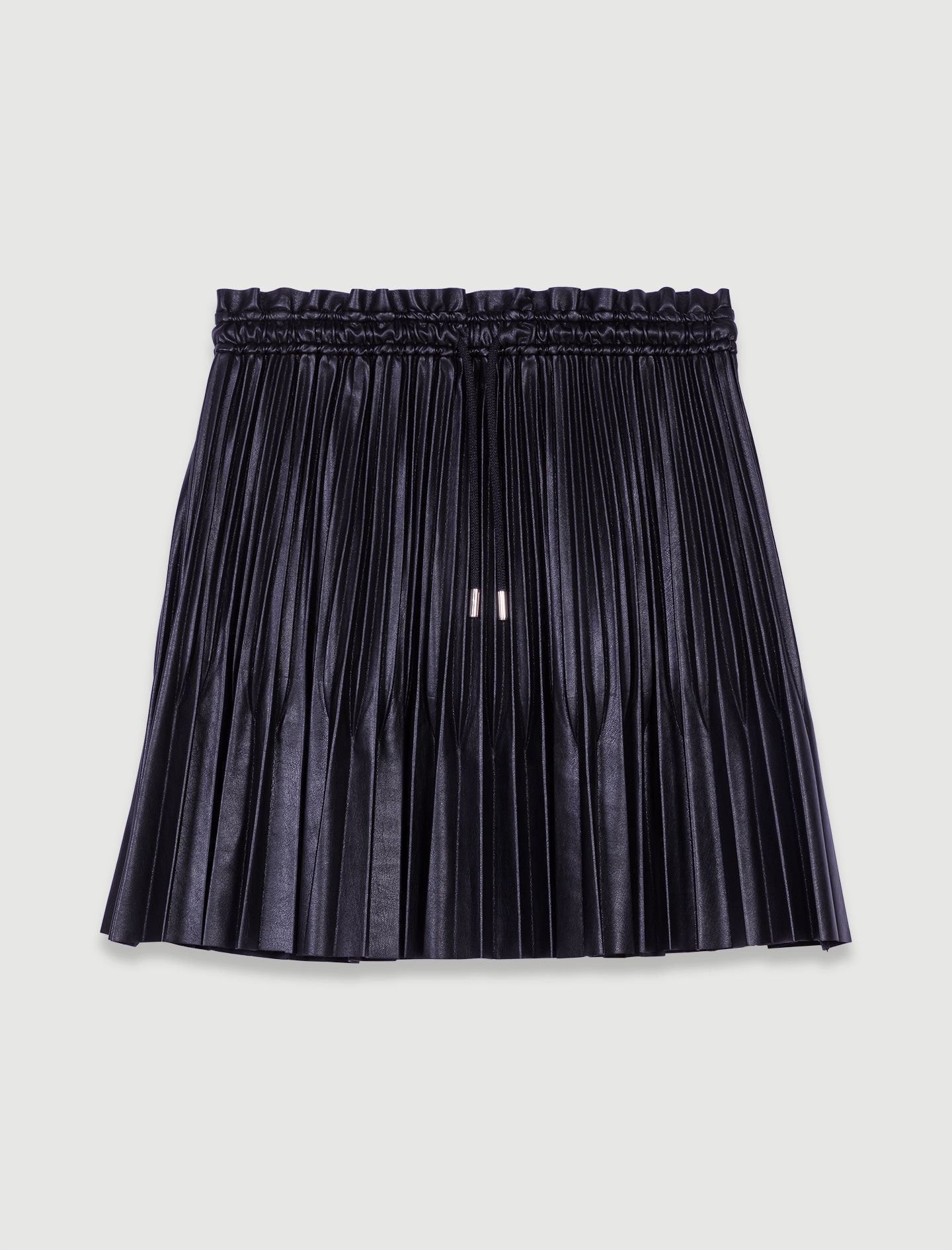【THE MOZZ】Tember Pleated Skirt maxi skirt with contrast waistband Black / Gray For Women | Maje