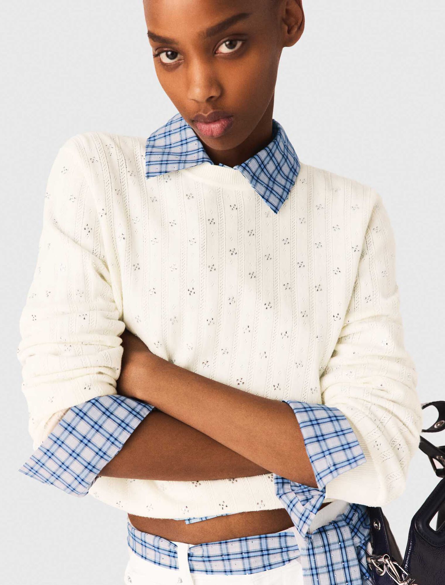 Rhinestone-front cardigan