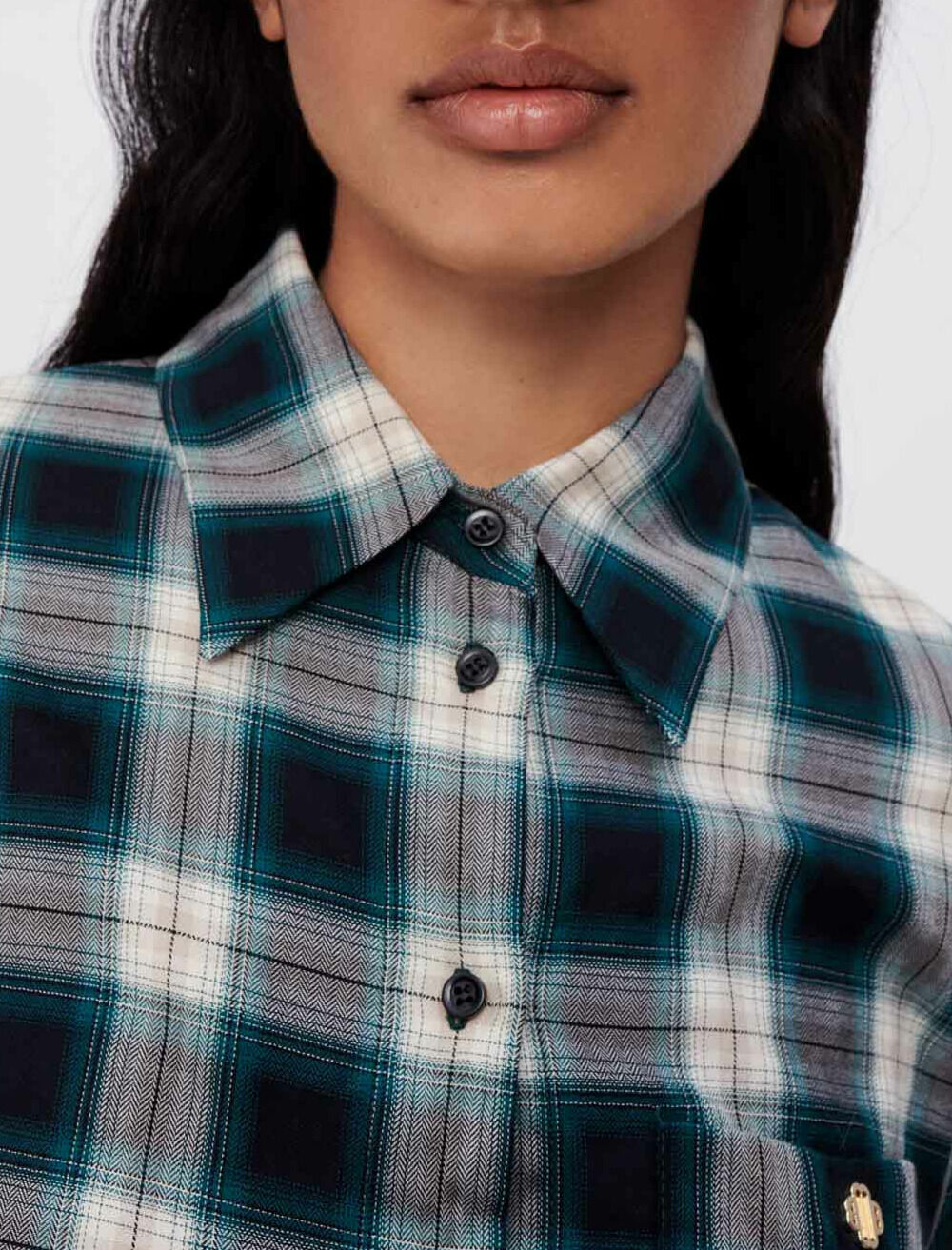 Cotton check cropped shirt Green For Women | Maje