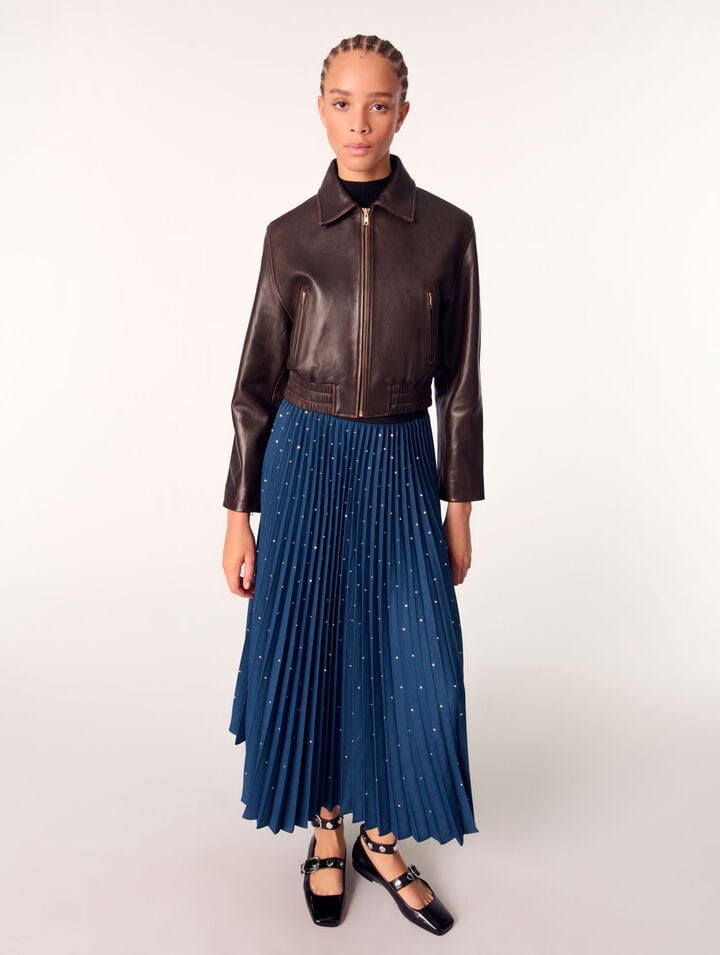 Long pleated skirt with studs