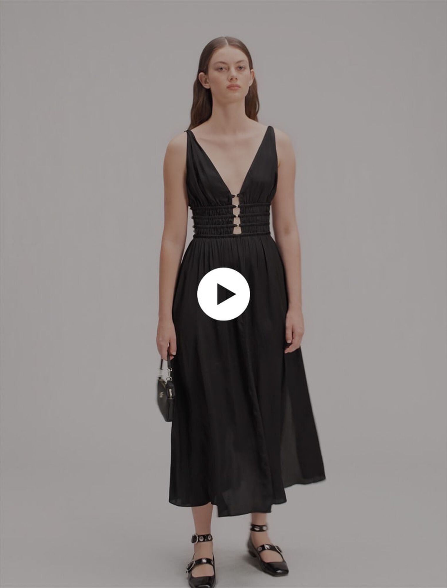 Openwork satin-effect dress Black / Gray For Women | Maje