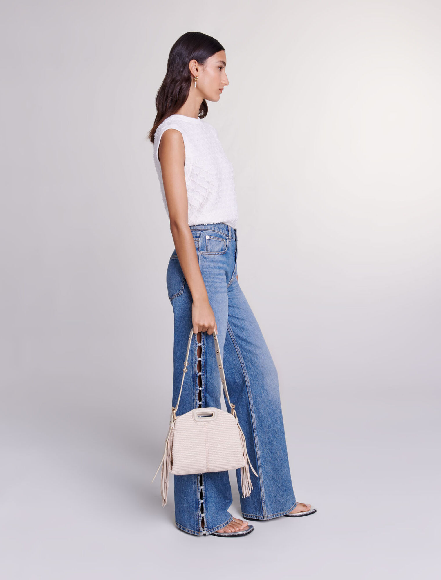 Beaded cutaway jeans