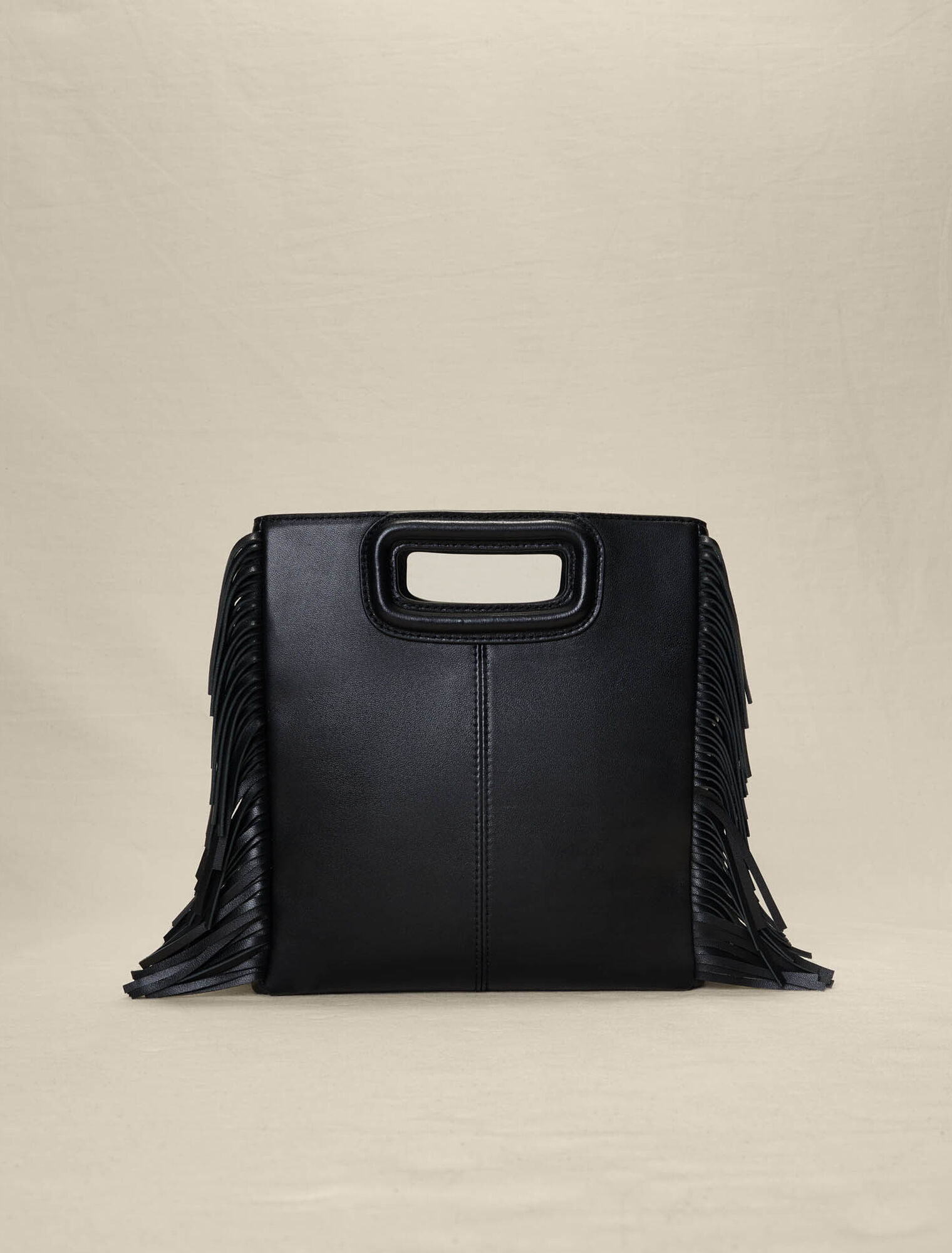 Studded leather M bag with fringing