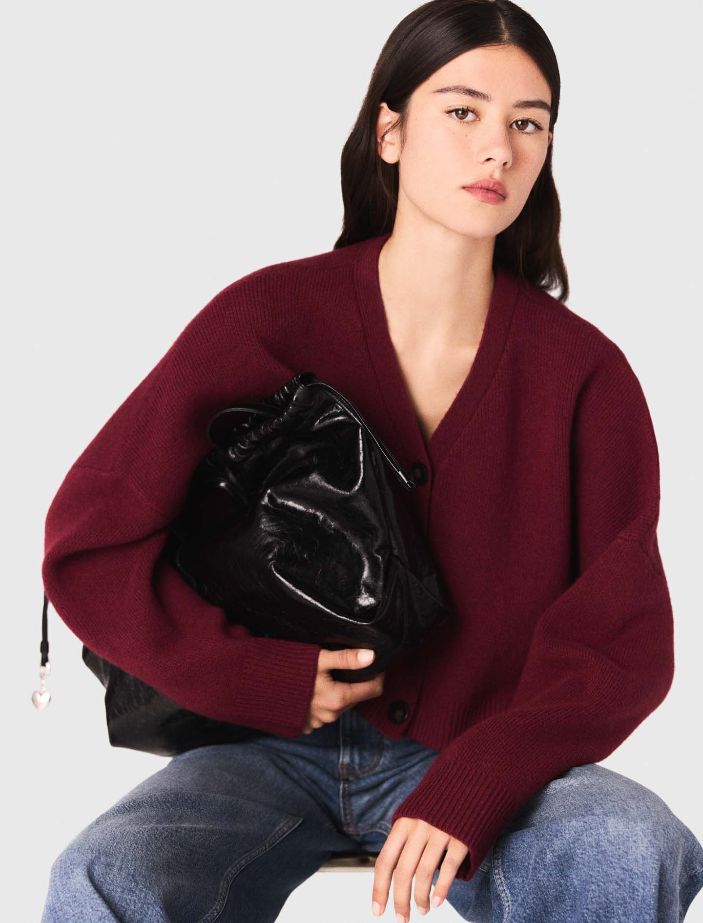 Cropped wool-blend cardigan Red For Women | Maje