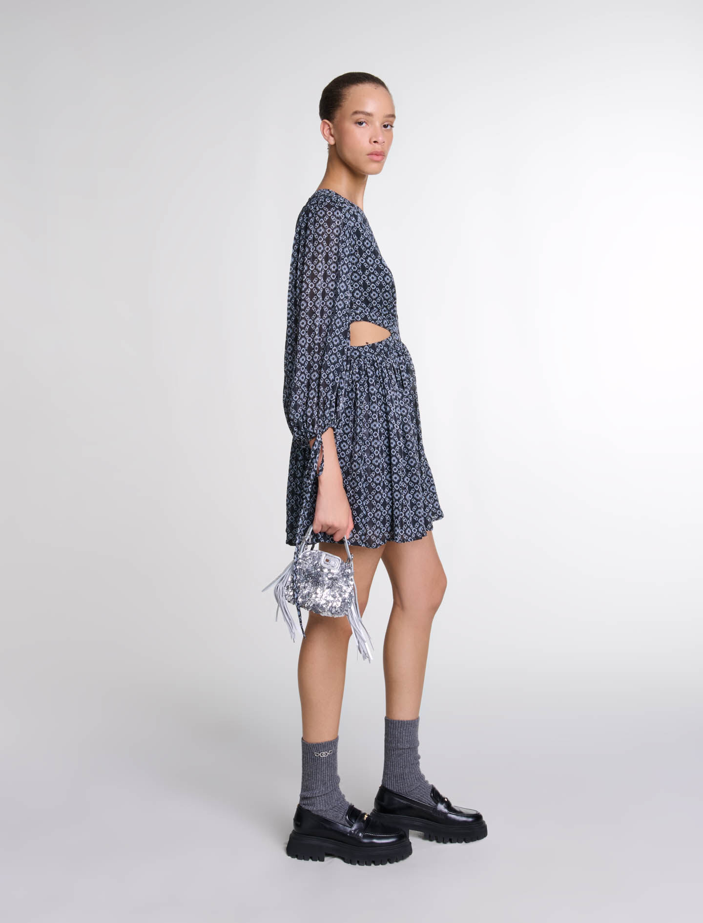 Short Clover motif dress Black / Gray For Women | Maje