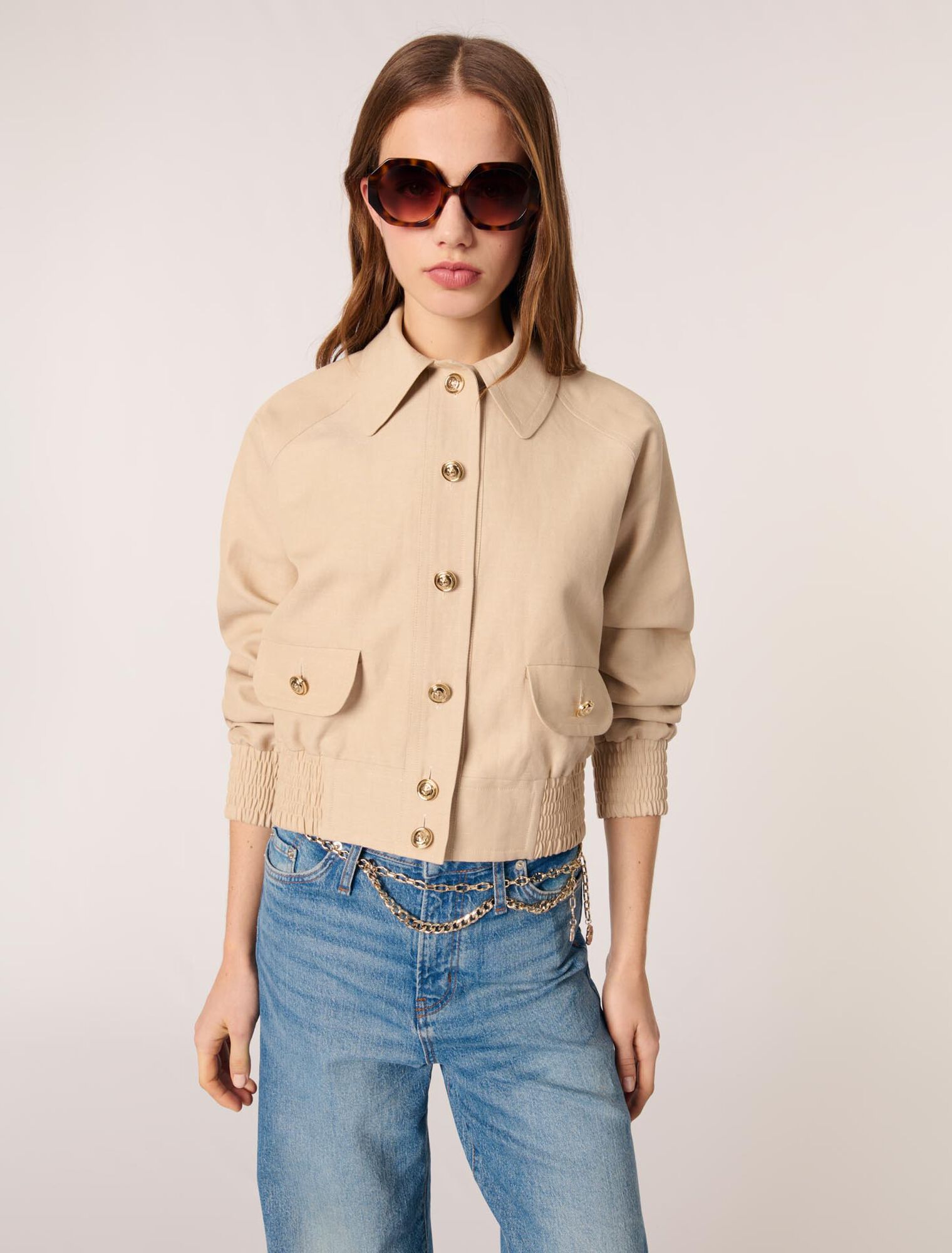 Linen and cotton bomber jacket