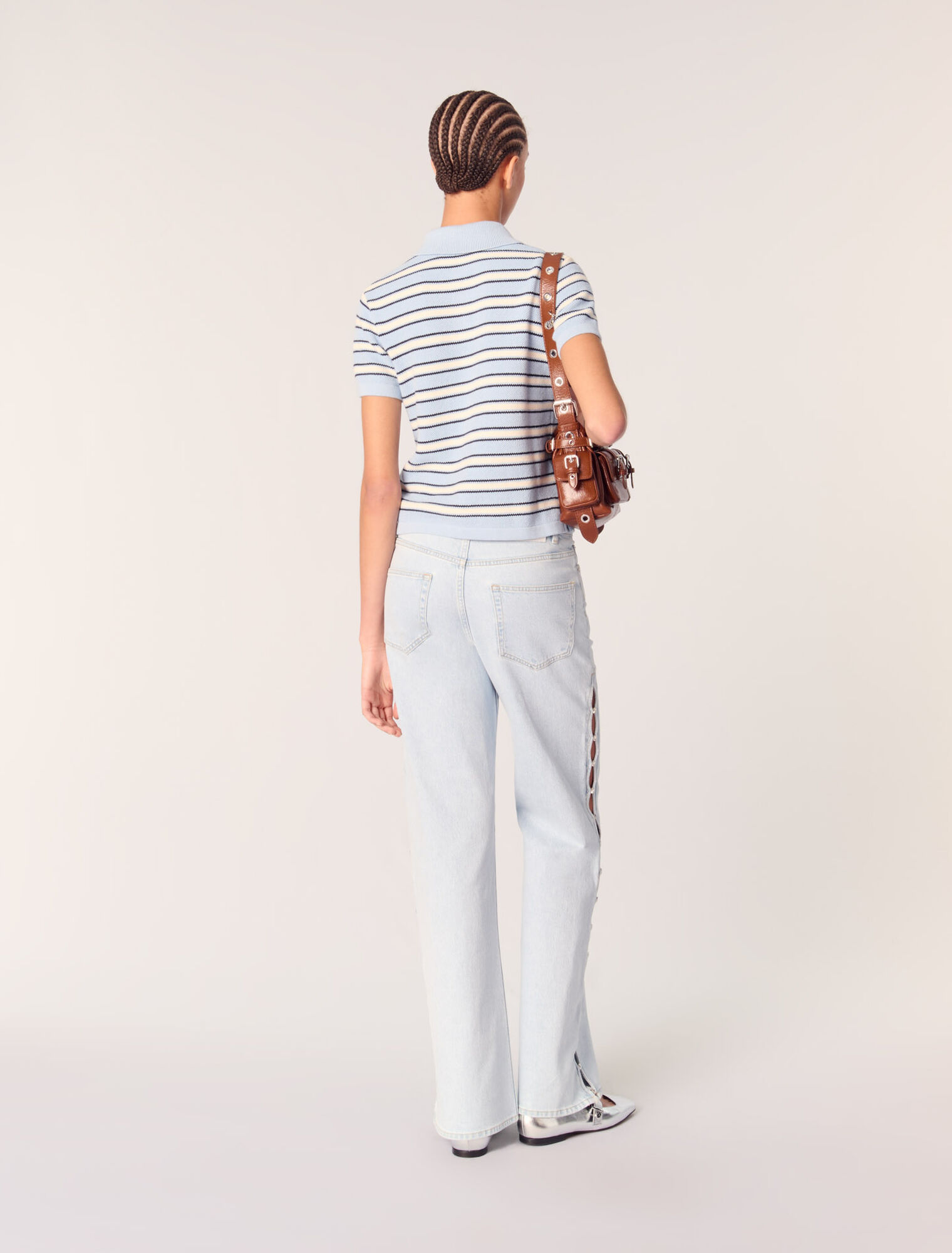 Striped knit polo short sleeve shirt