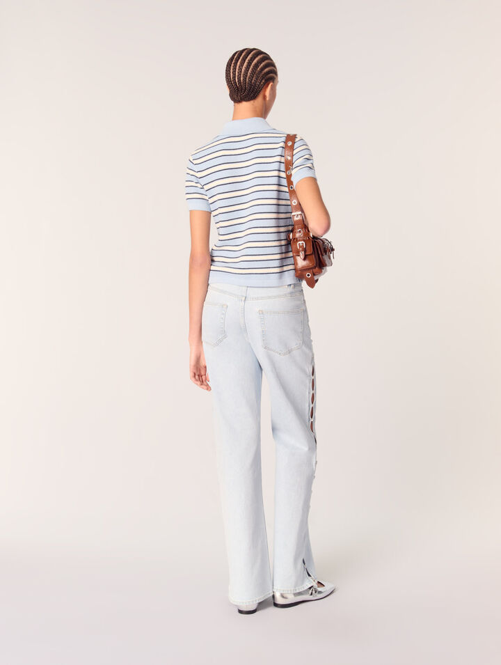 Striped knit polo short sleeve shirt