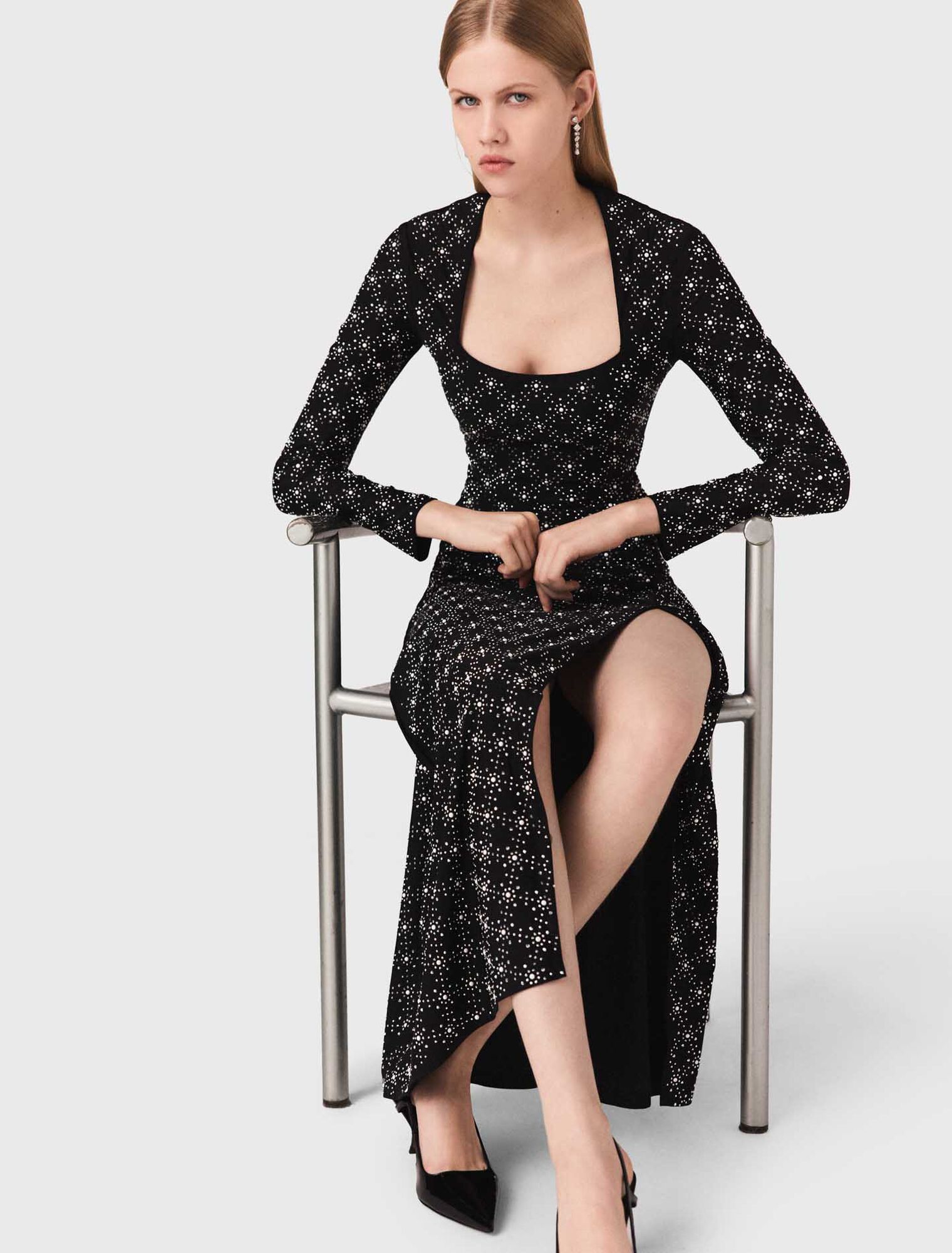 Beaded and rhinestone maxi dress