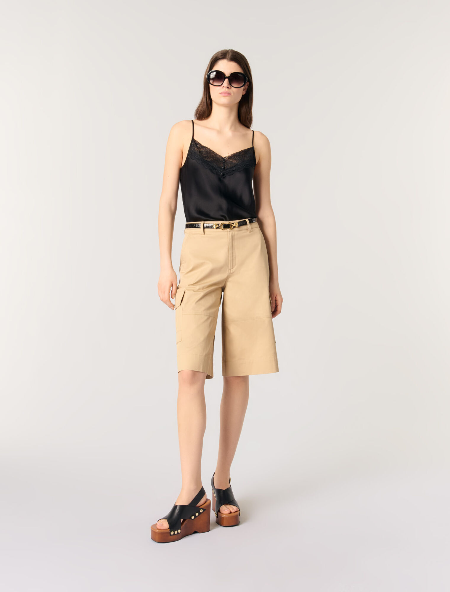 Silk satin and lace slip top