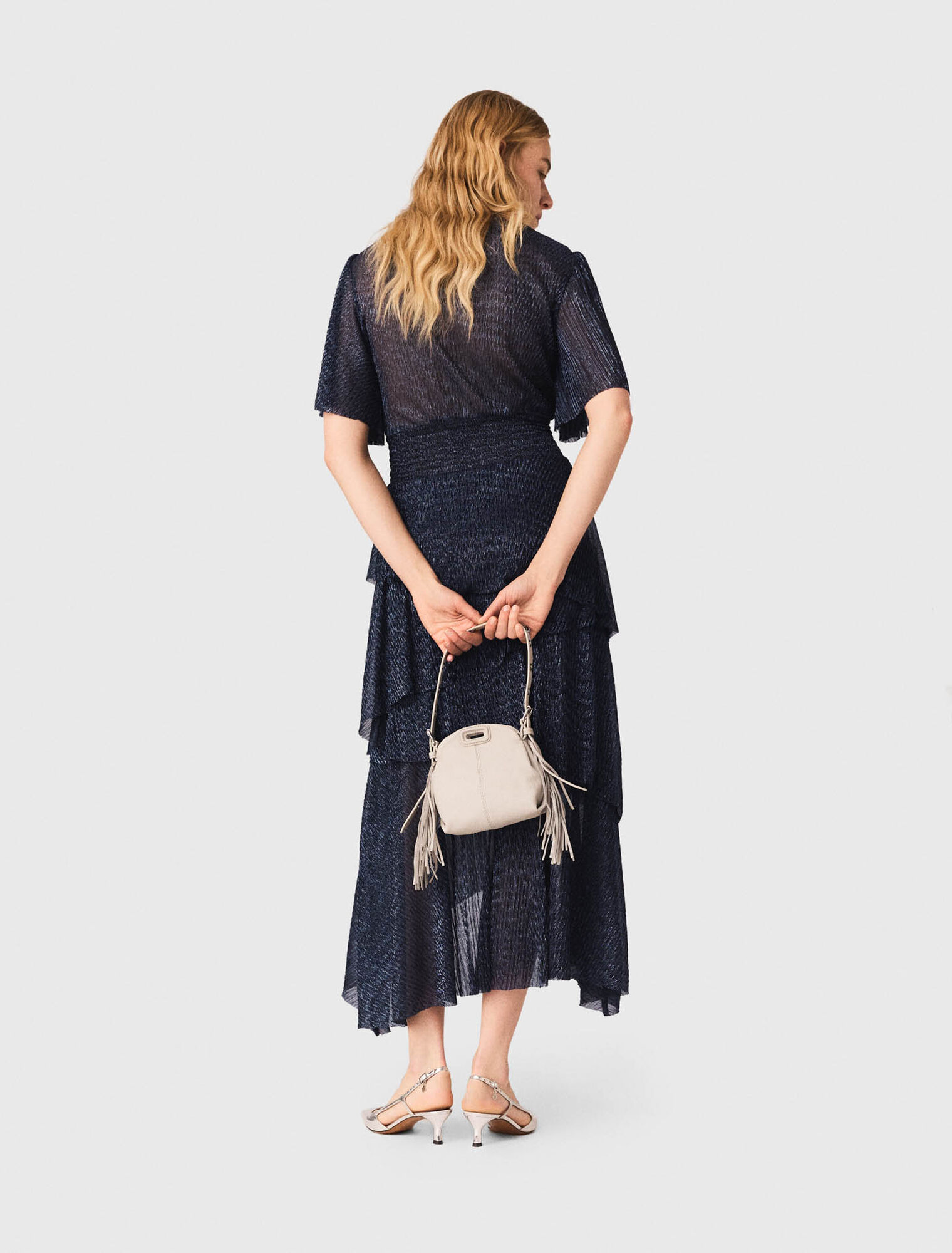 Metallic ruffled midi dress