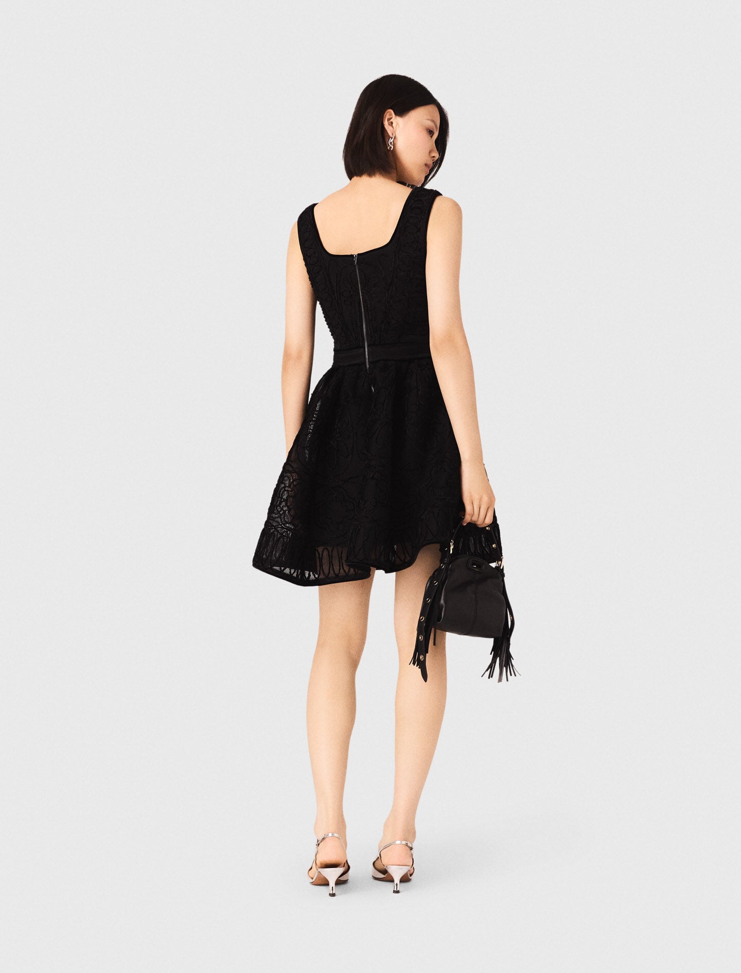 Short embroidered basket knit dress Black / Gray For Women | Maje