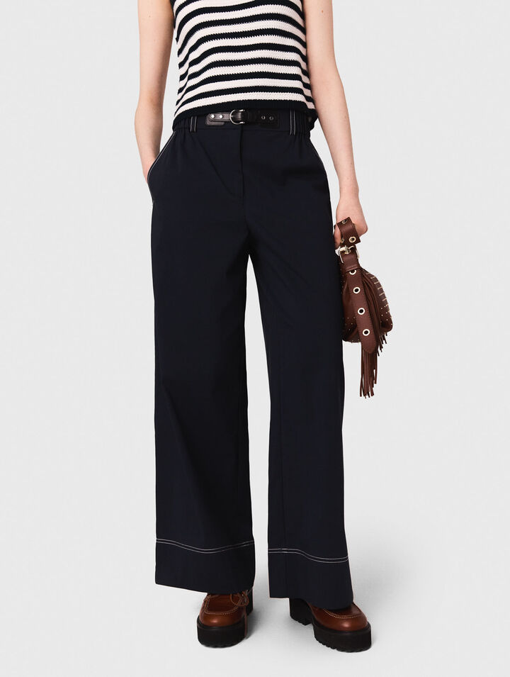 Cotton trousers with leather belt