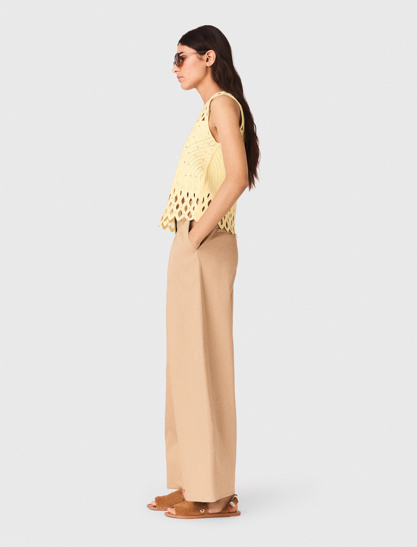 Crochet rhinestone top Yellow / Orange For Women | Maje