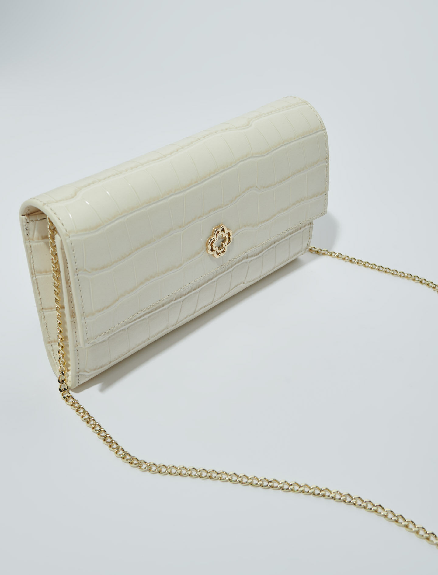 Croc-effect embossed leather bag Ecru For Women | Maje