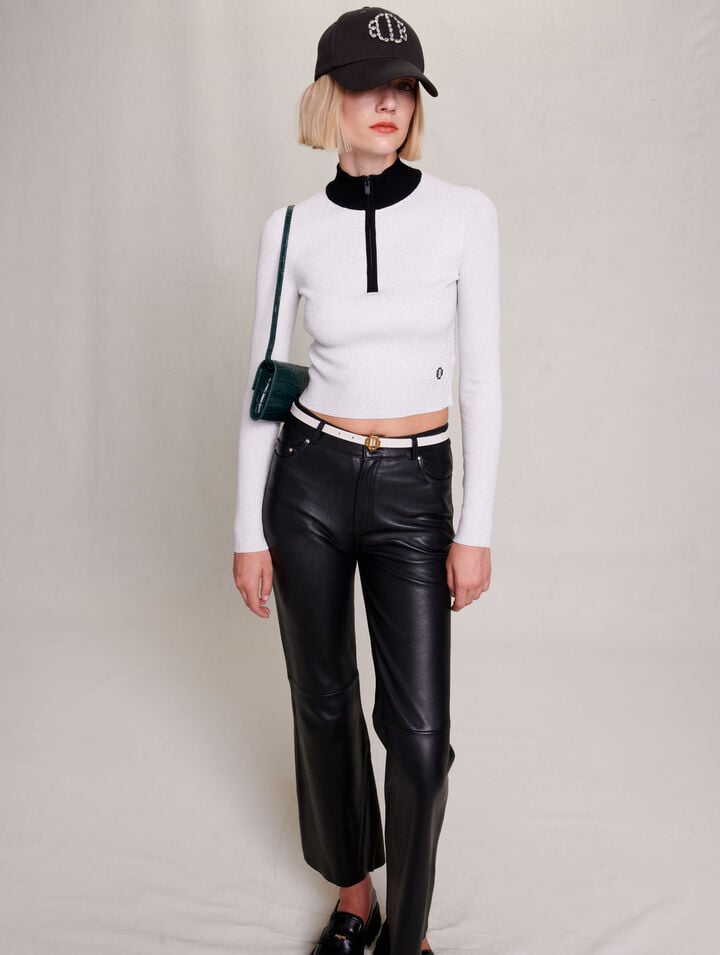 Cropped decorative knit jumper