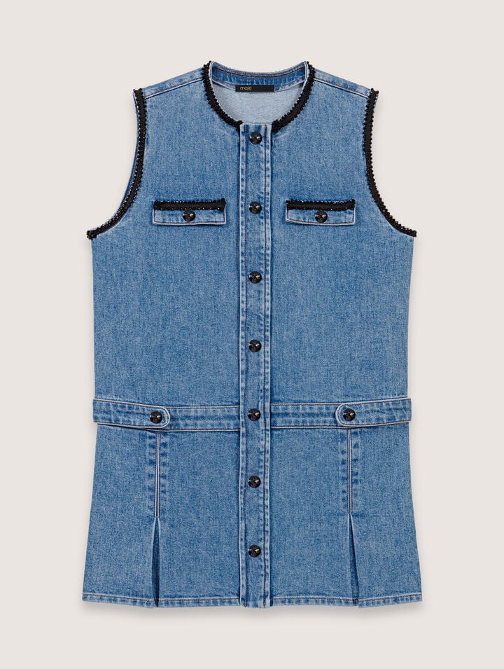 Denim dress with embroidered trim