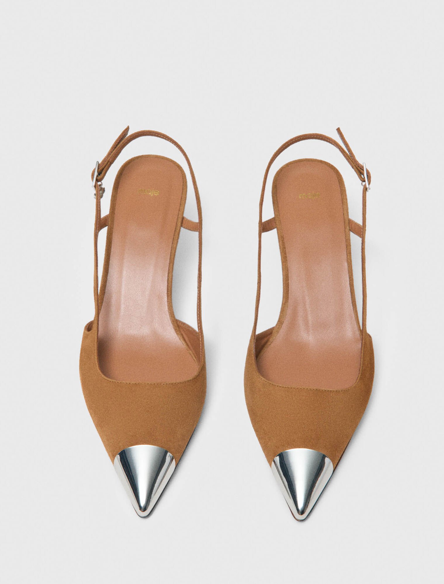 Metallic-toe suede pumps