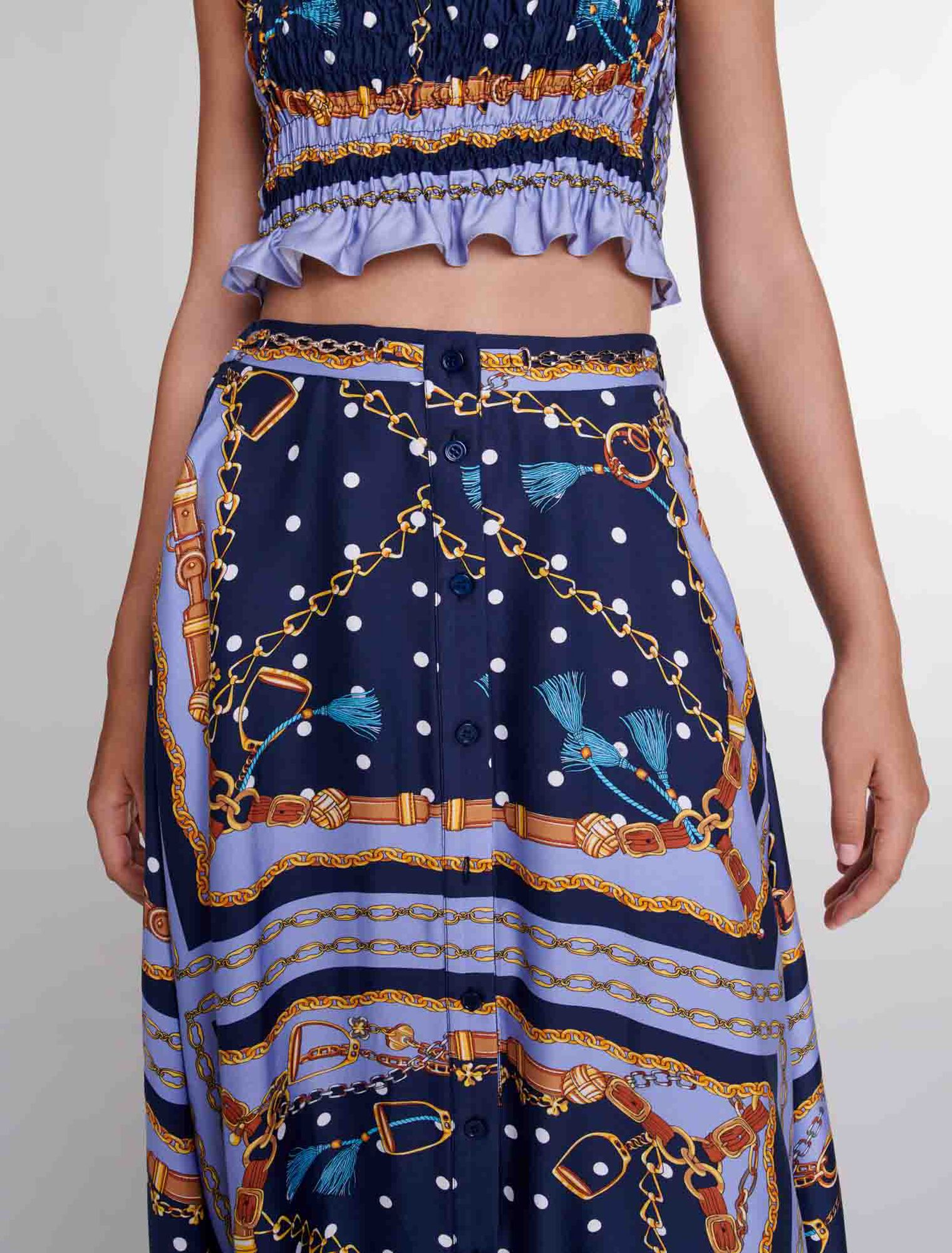 Satin-effect patterned short skirt 