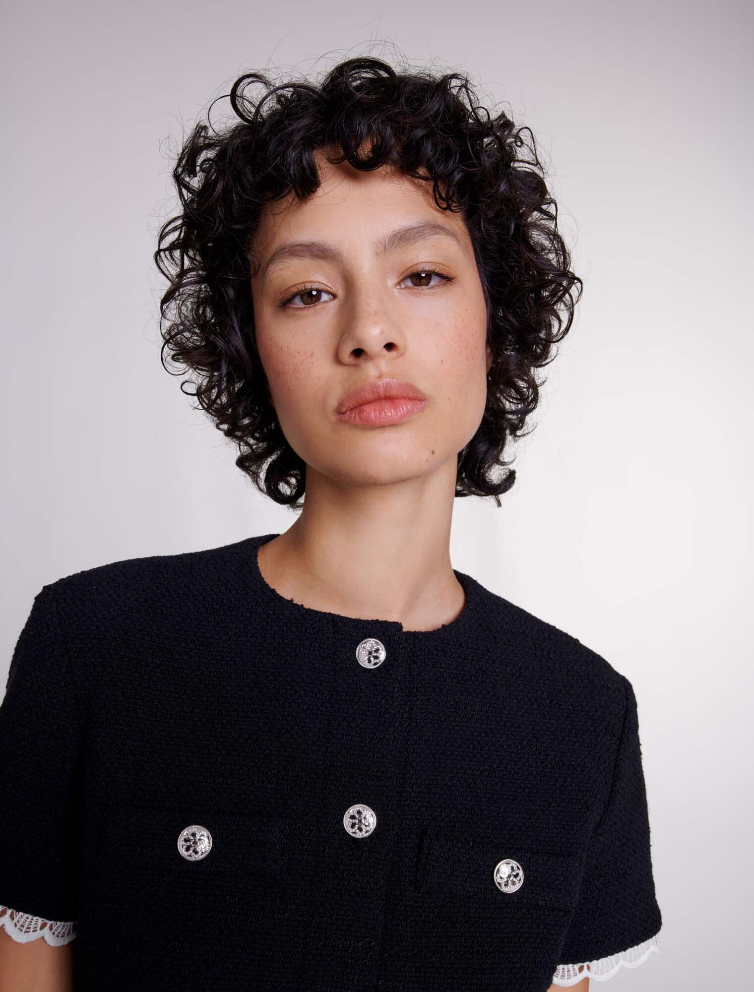 Short tweed dress with trim