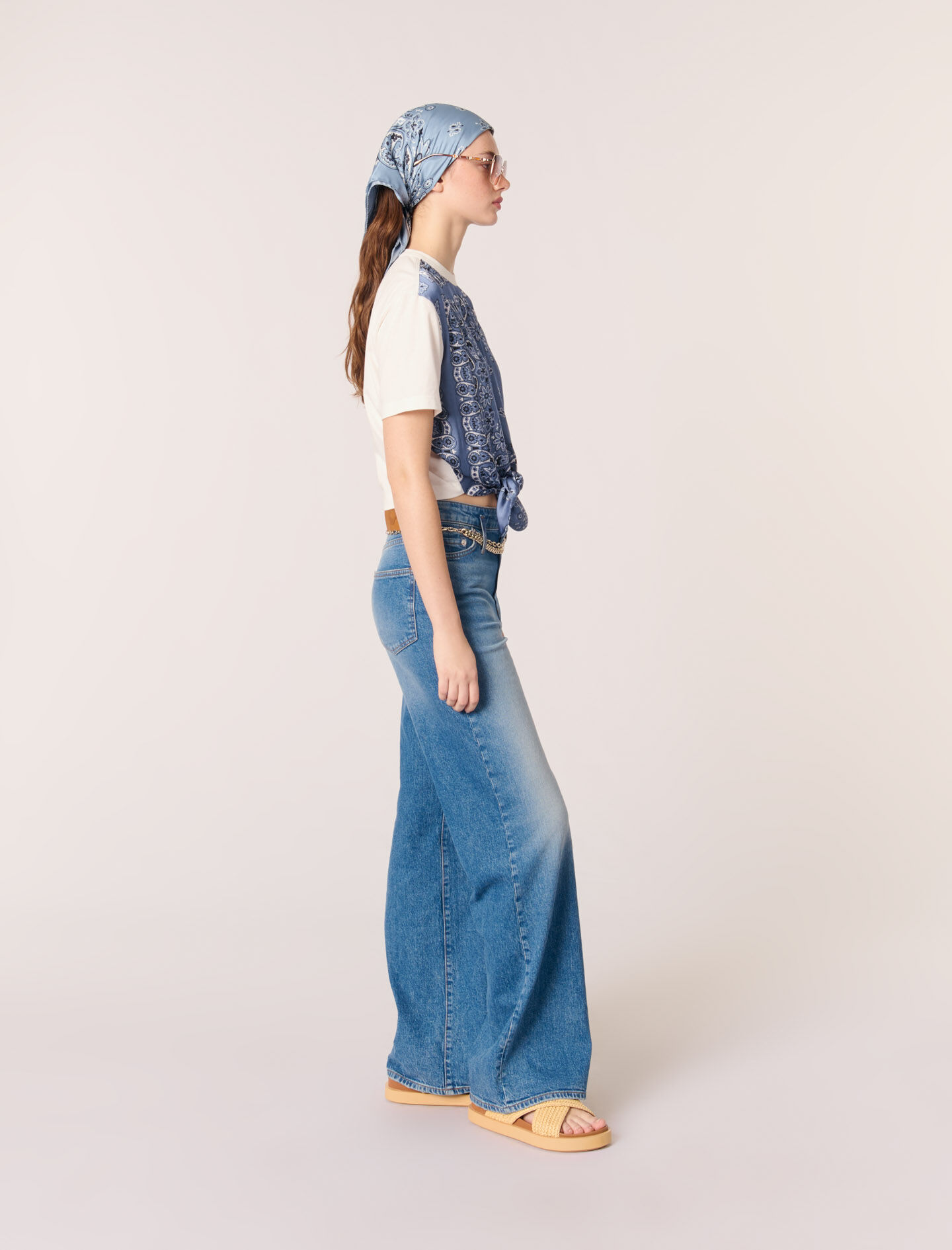 Tie-front T-shirt with print Blue For Women | Maje