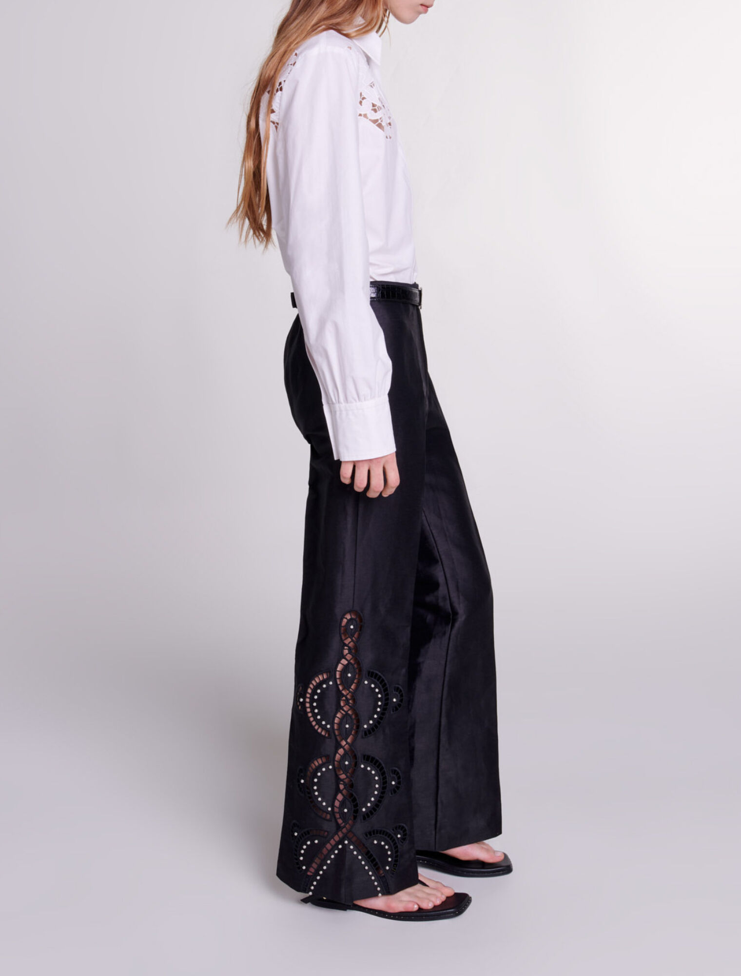 Openwork flared trousers