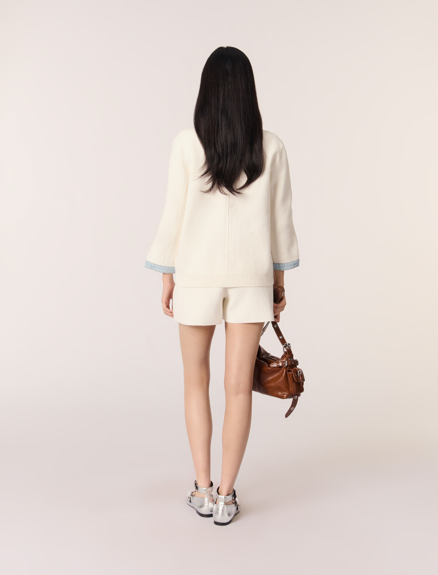 Long sleeve cardigan with denim details White For Women | Maje