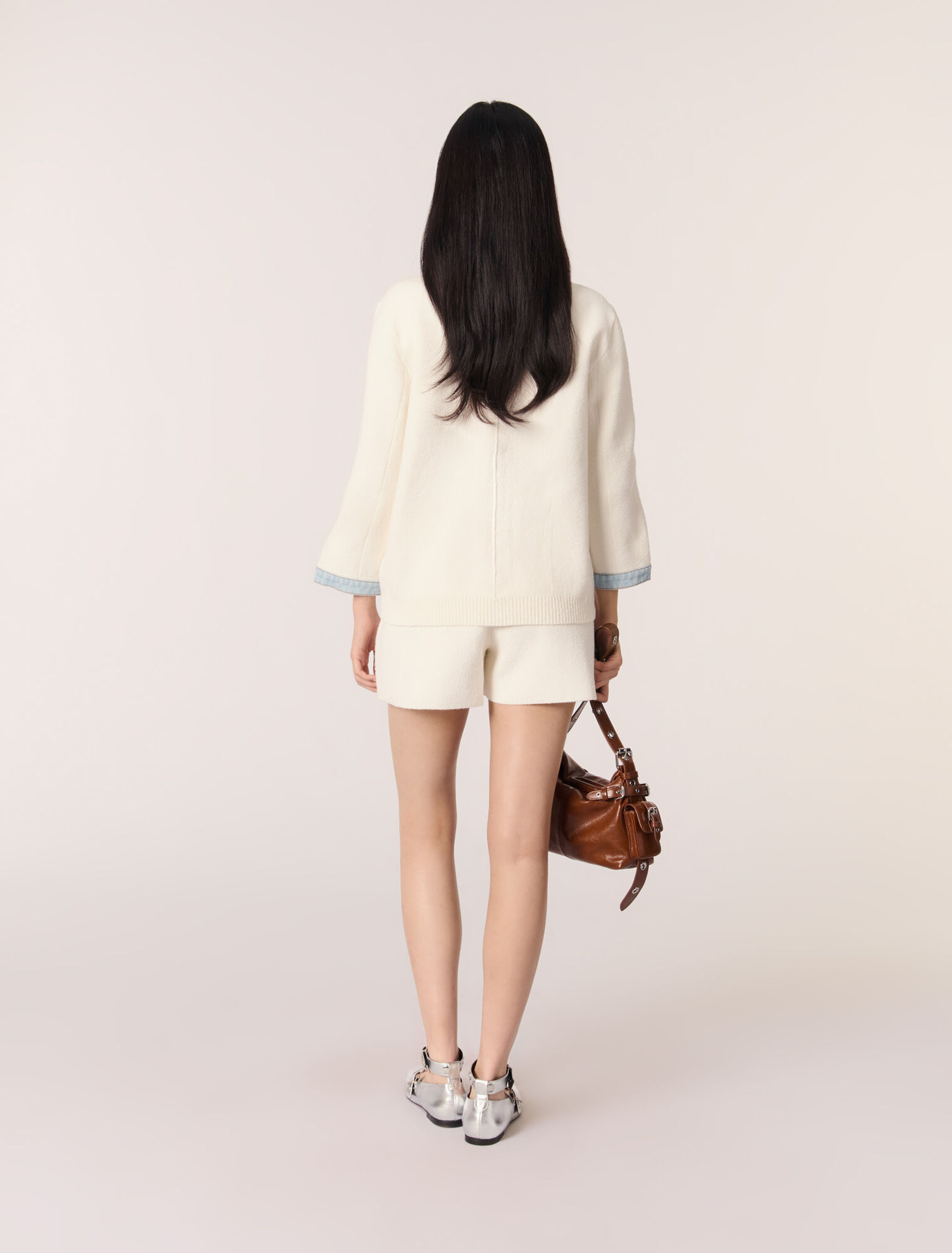 Long sleeve cardigan with denim details